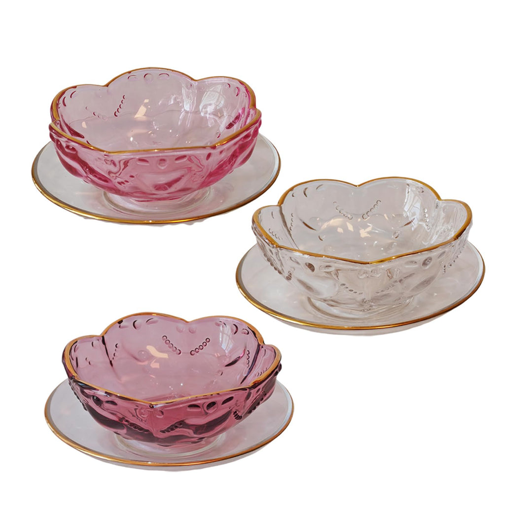 Gold Edged Glass Cutlery Set, Including Glass Bowl, Glass Plate And Spoon