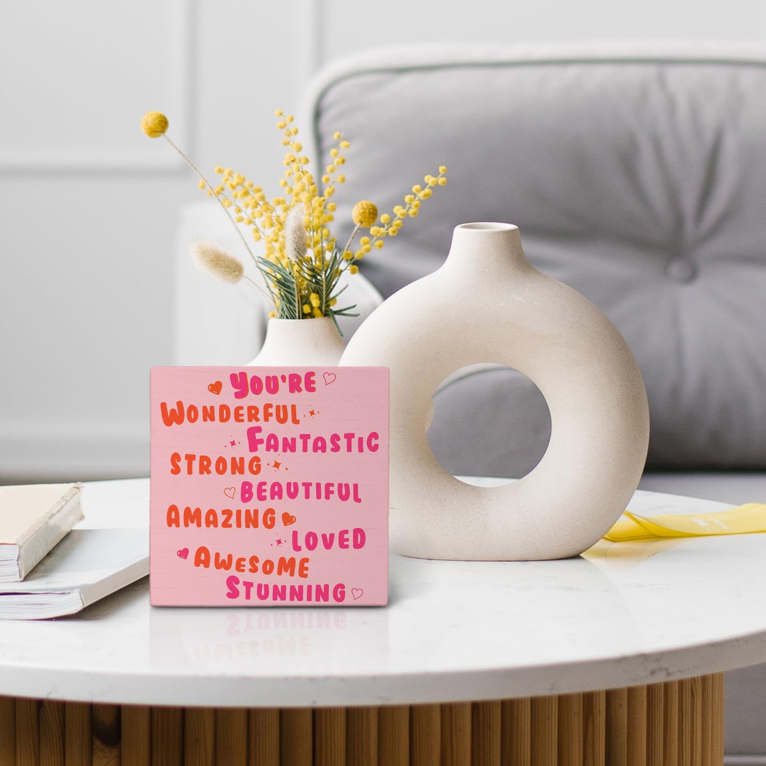 Funky 70s Preppy Wooden Sign, Affirmation Wooden Box Sign Decor, 5x5 Inch