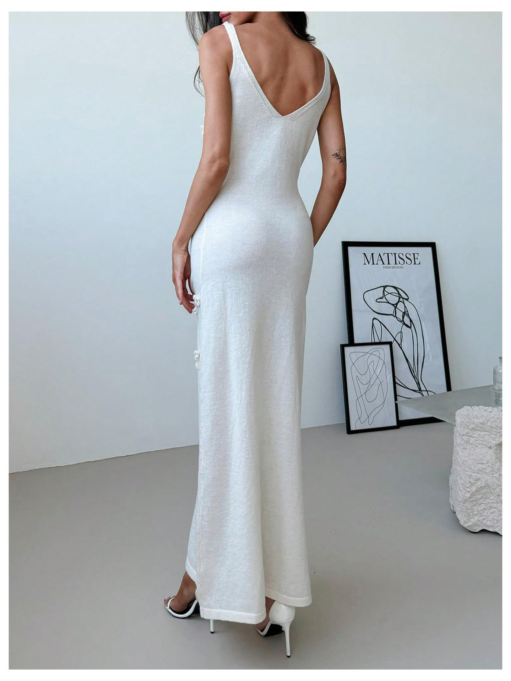 Women's Maxi Floral Appliques V Neck Sleeveless Summer Bodycon Dresses