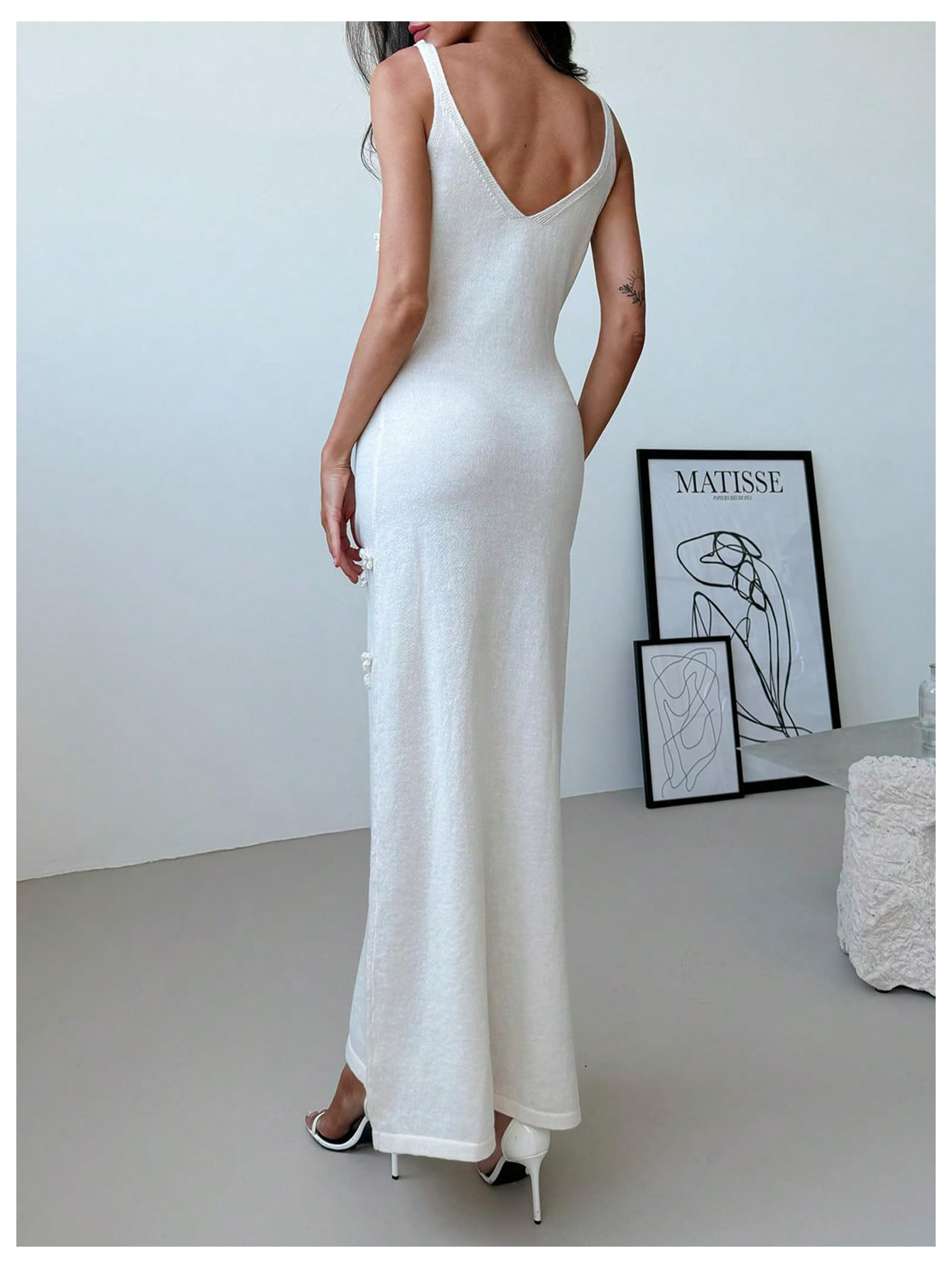 Women's Maxi Floral Appliques V Neck Sleeveless Summer Bodycon Dresses