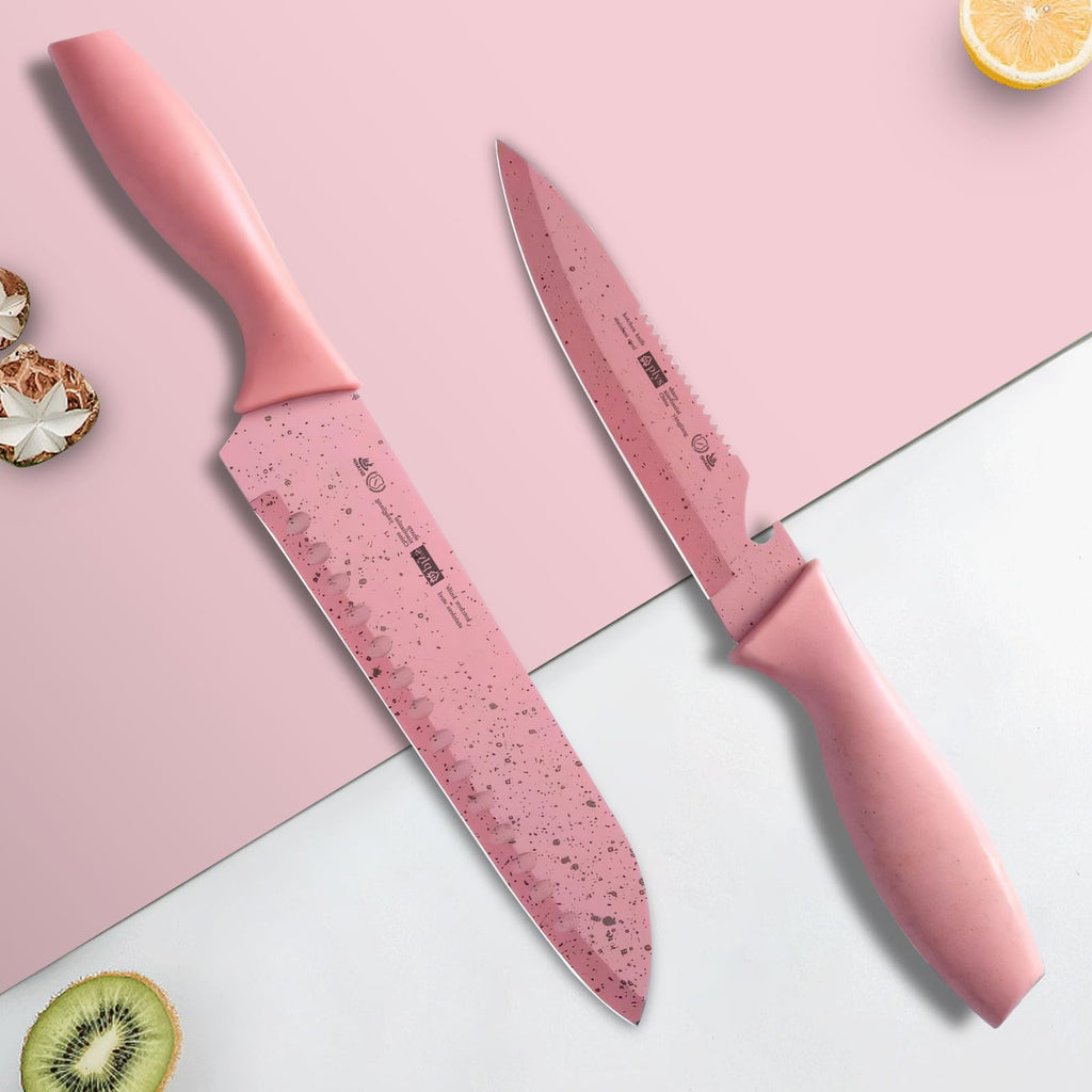 Pink Knife Set of 2, Stainless Steel 4.5" Paring Knives 7" Santoku Knives with Ergonomic Handle, Lightweight Kitchen Knives Set