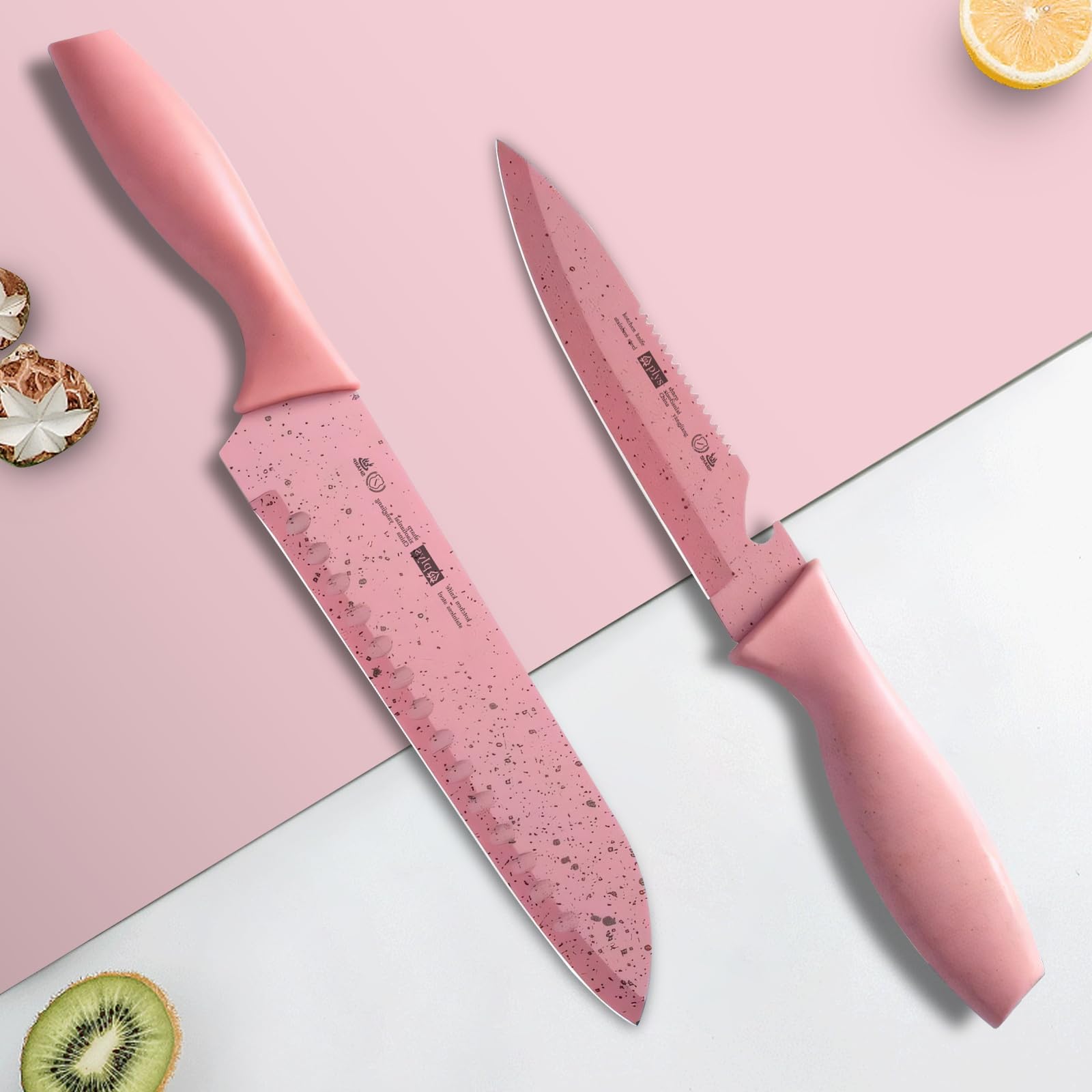 Pink Knife Set of 2, Stainless Steel 4.5" Paring Knives 7" Santoku Knives with Ergonomic Handle, Lightweight Kitchen Knives Set