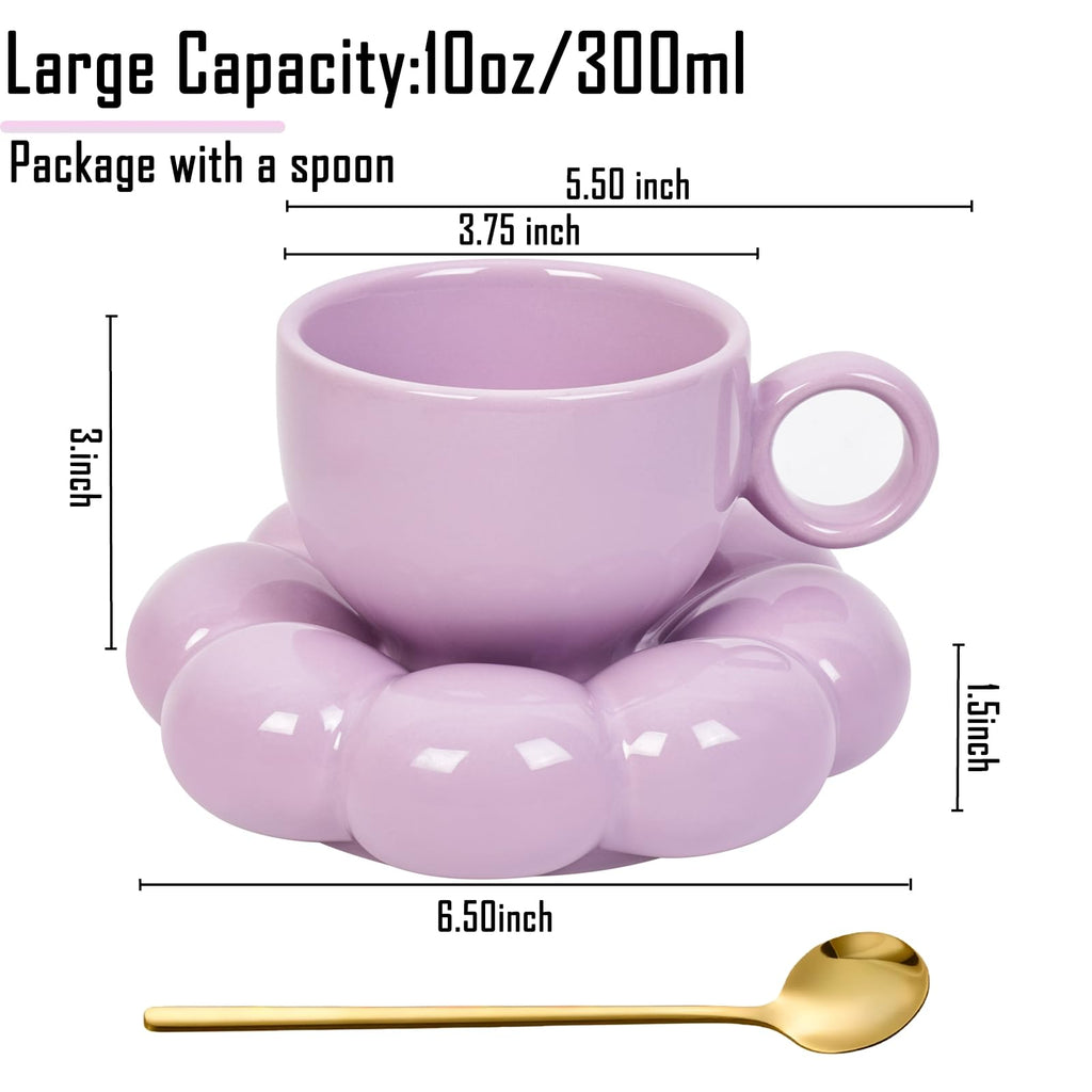Coffee Mug, Tea Cup and Saucer Set with Spoon  10oz