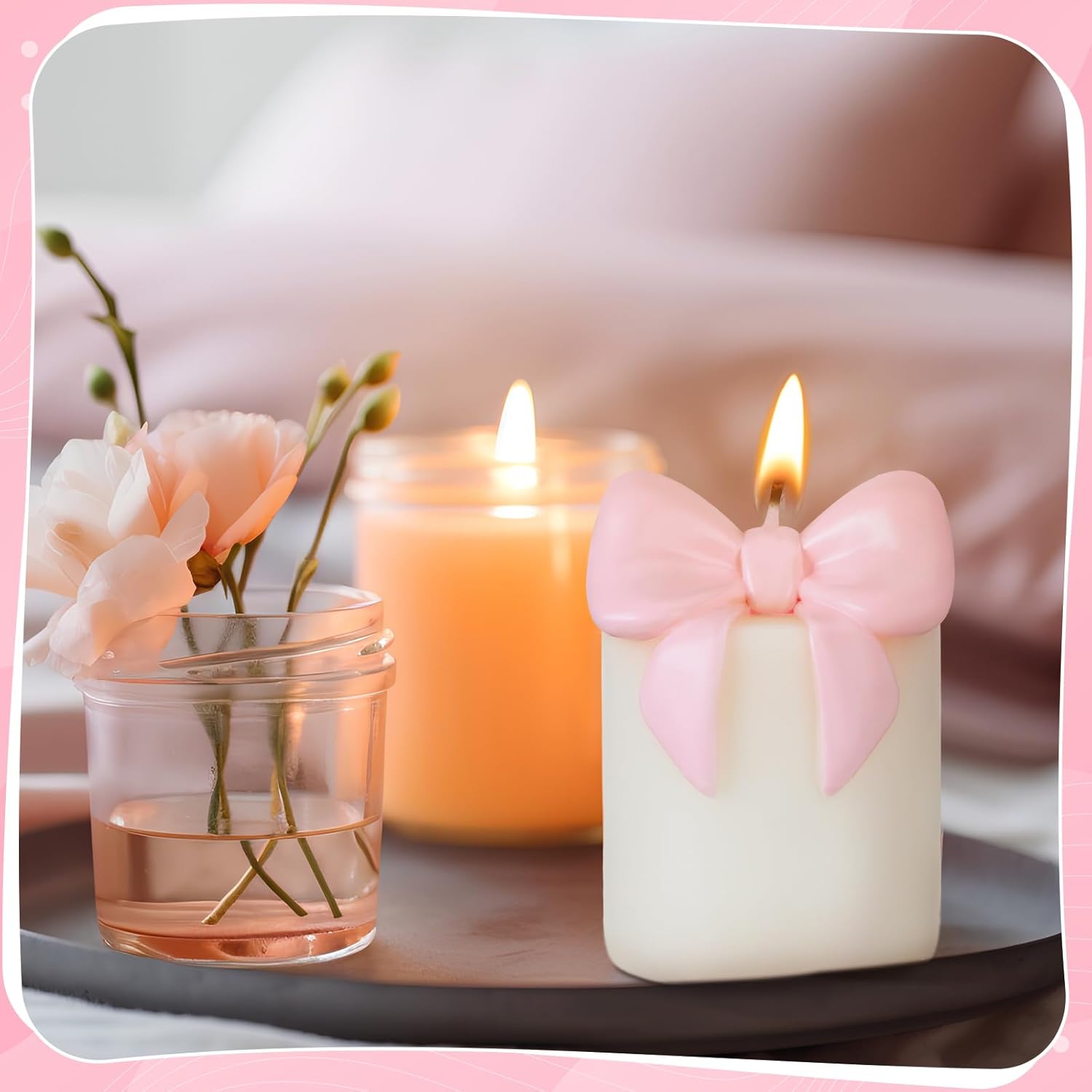 Small Pink Bow Candle Cute Freesia Scent Soy Wax Bow Knot