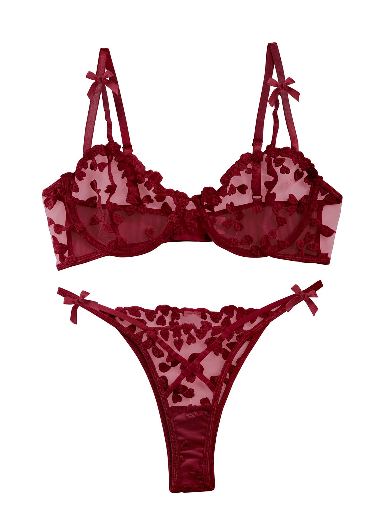 Sexy Embroidered Mesh Lingerie Set â€?Sheer Strappy Push-Up Bra & Panty