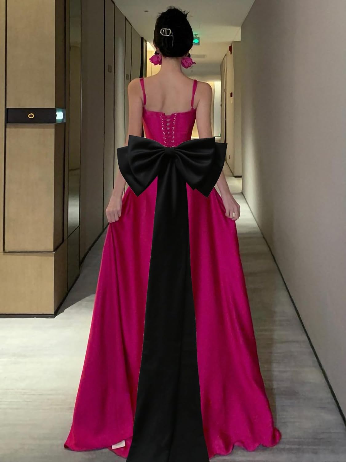 Detachable Big Bow Long Train Satin Bowknot Sweep Train Waist Sash Belt Bowknot for Wedding Formal Dress