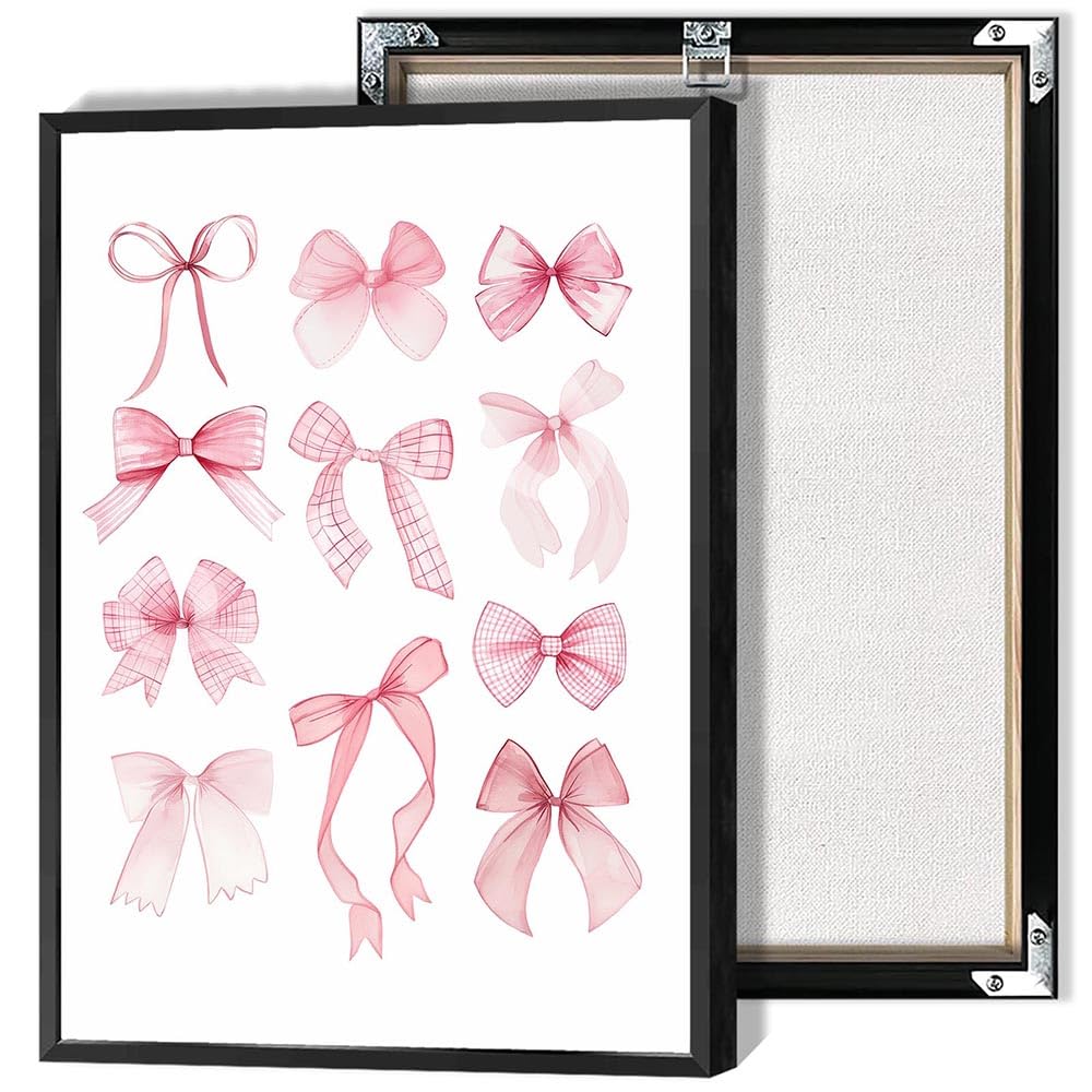 Trendy Pink Bow Disco Ball Posters White Cherry Canvas Wall Art Funky Coquette Bow Ribbon Preppy Aesthetic Prints Painting