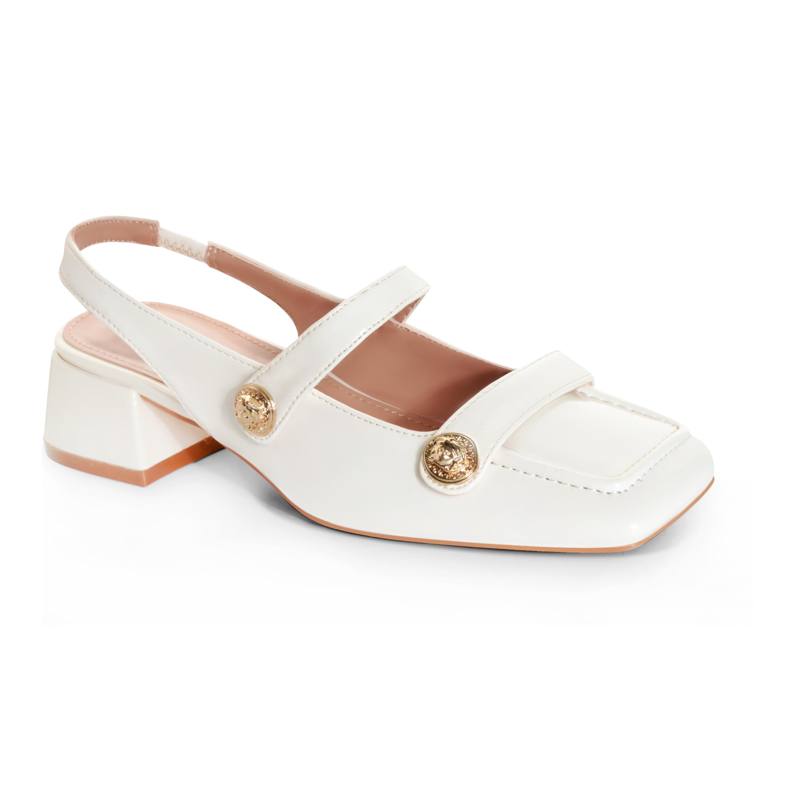 Slingback Mary Jane Heels for Women Low Block Heel Closed Square Toe Pump Shoes Heels