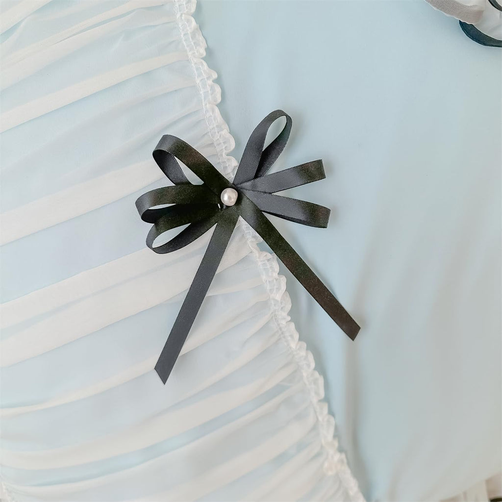 Duvet Cover Ruffle Beddding Set with Bowtie - 3 Pieces Comforter Cover Set with Zipper Closure & Pillowcase - Comforter Not Included