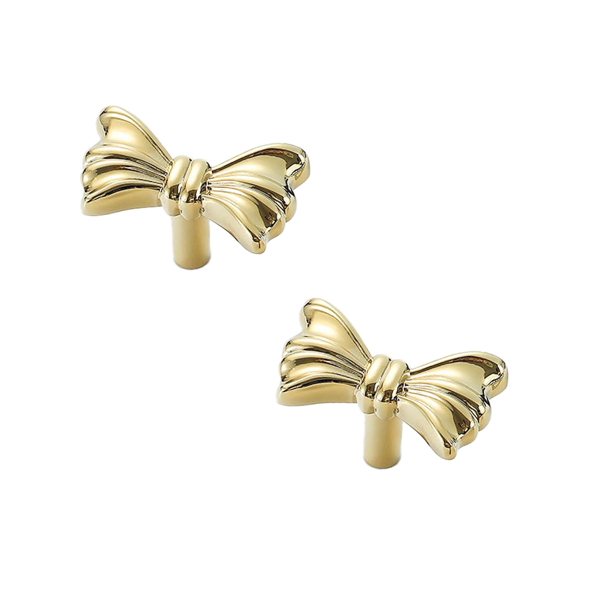 Gold Brass Small Bow Knobs Cute Dresser Drawer Handles Kitchen Cabinet Pulls Art Deco Single Hole Decorative Knobs Modern Furniture Hardware for Closet Cupboard