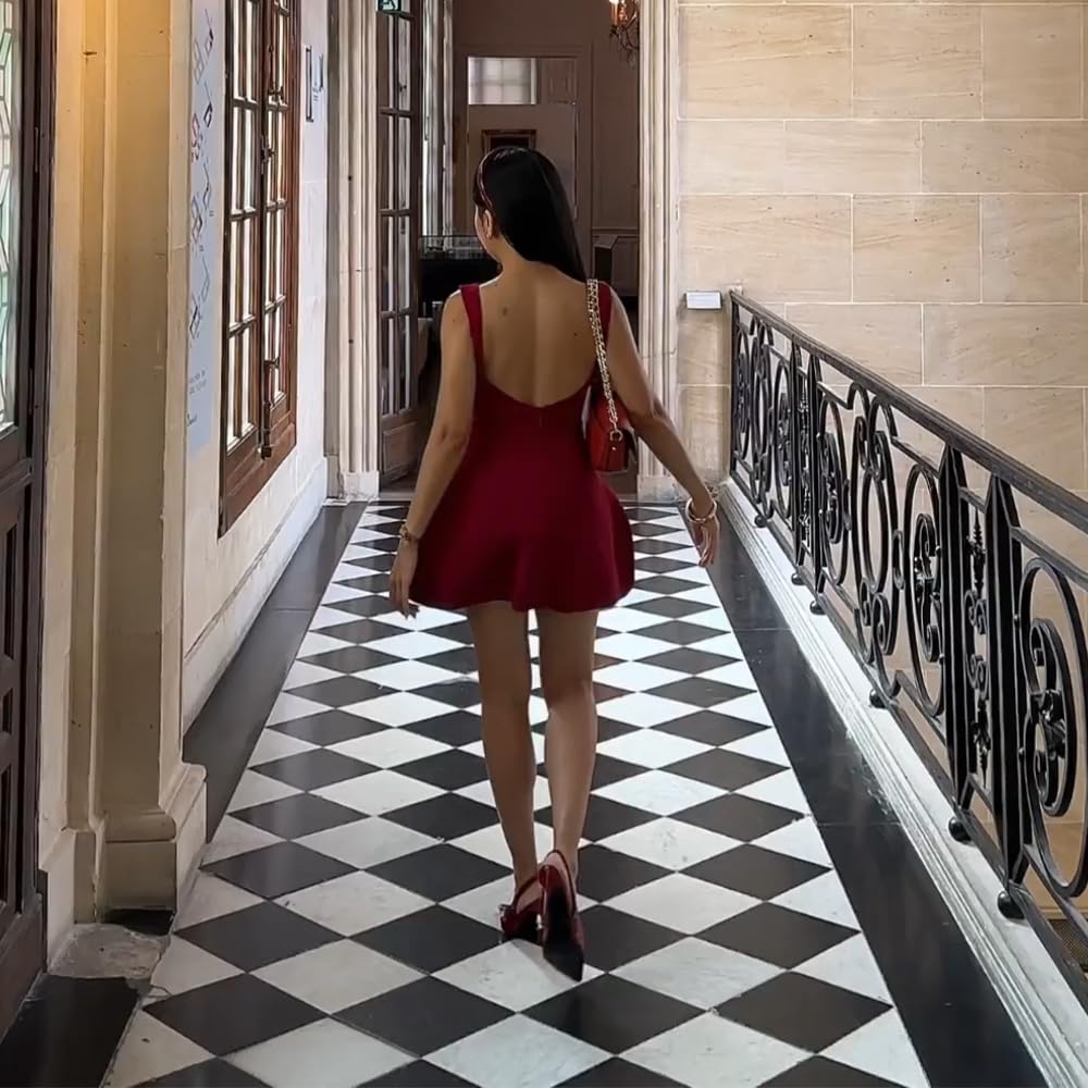 Women Sexy Backless Mini Dress Sleeveless Open Back A Line Tank Dress