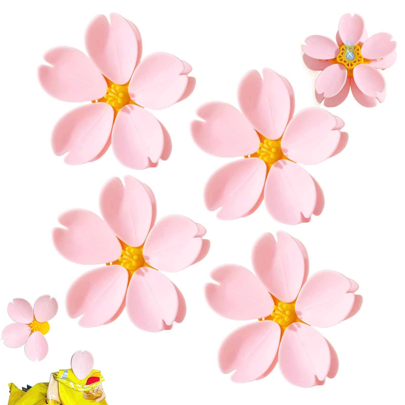 Cherry Blossom Magnetic Snack Sealing Clip, Reusable Chip Bag Clips, Grip Sticks Food Clips for Bags, Kitchen Decor Bag Sealers