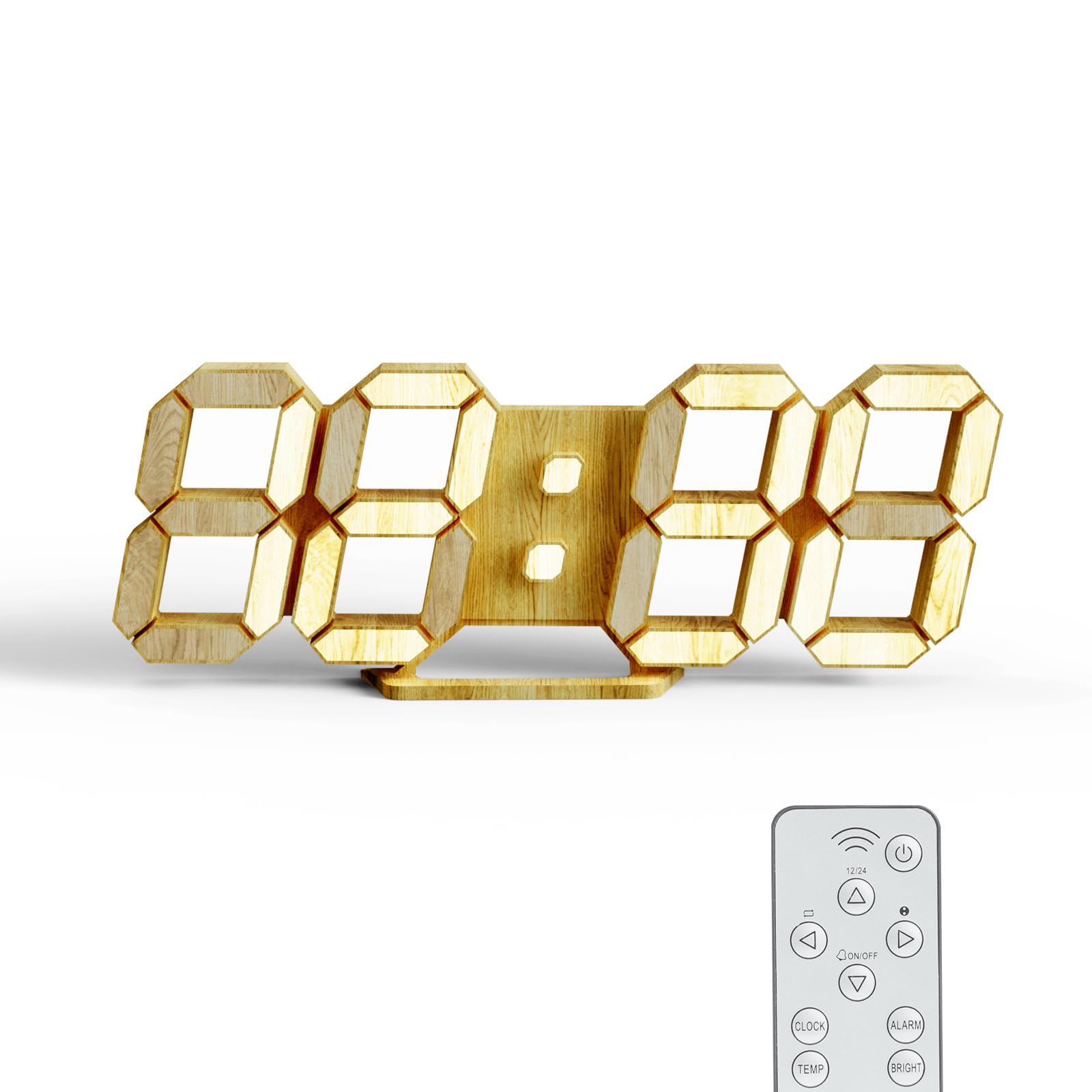 LED 3D Wall Clock 9.7" Clock with Remote/Dimming/12/24H/Temp/Alarm Clock/Date