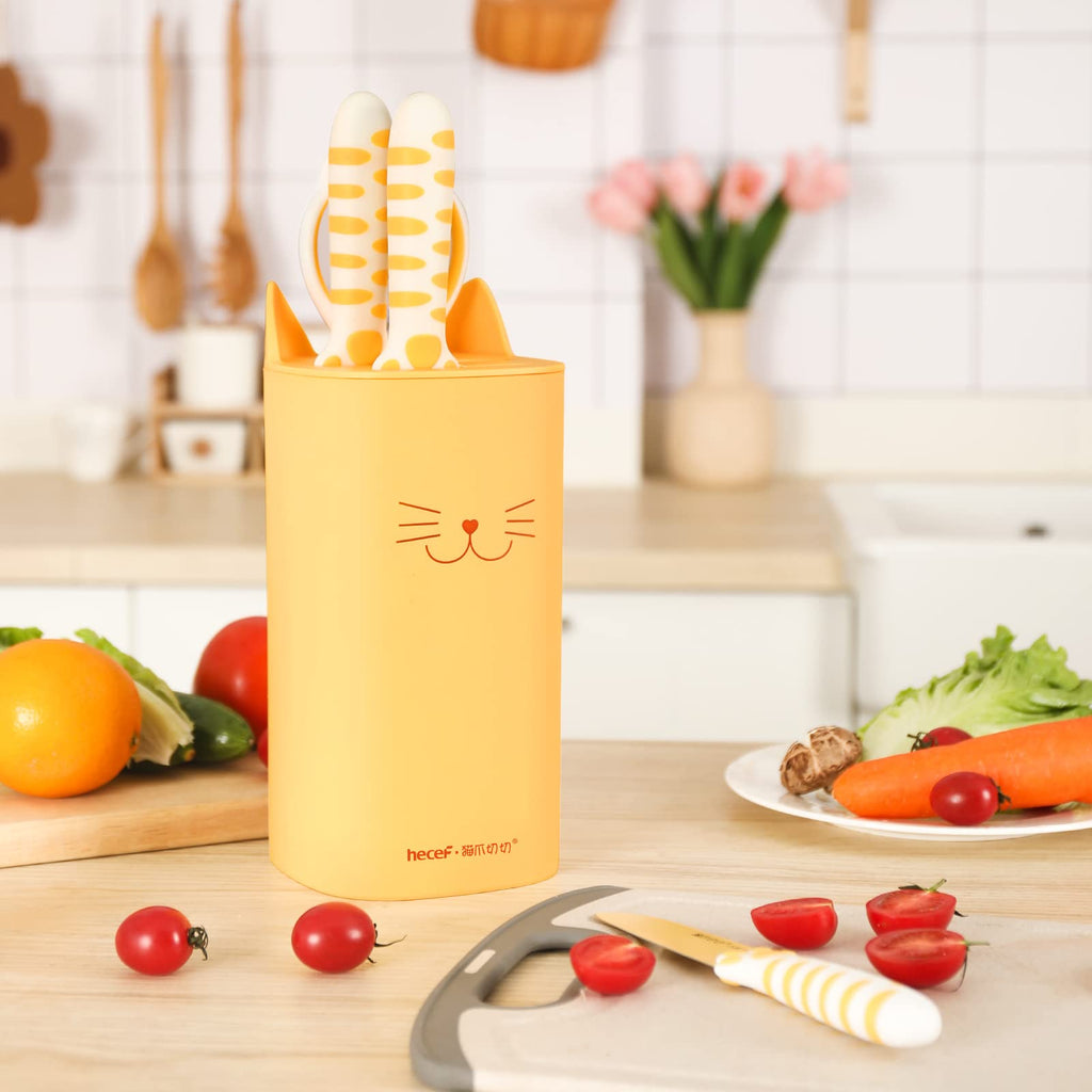 Cute Kitchen Knife Set, Dishwasher Safe, 5-piece Non-Stcik Knives Set with Detachable Block and Scissors,Sharp for Chopping, Slicing, Dicing and Cutting