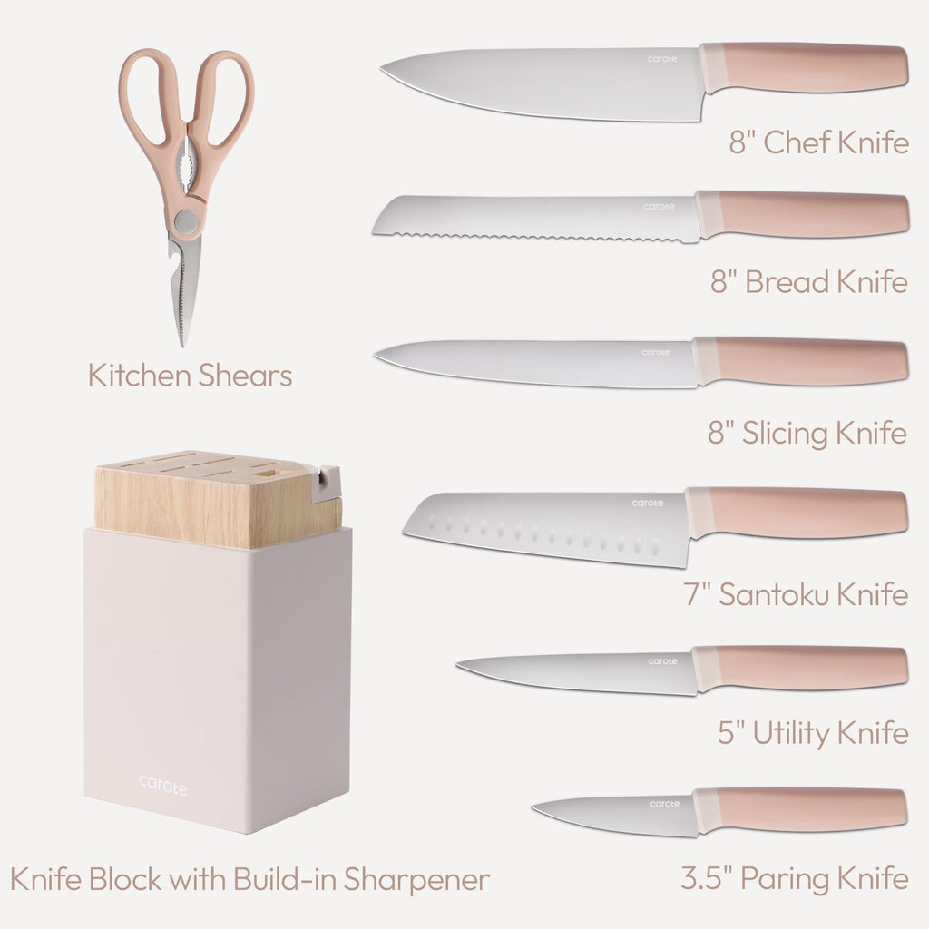 Kitchen Knife Set with Block and Sharpener, Dishwasher Safe Knife Block Set 9Pcs, Forged Cutlery with Razor-Sharp Stainless Steel Blades