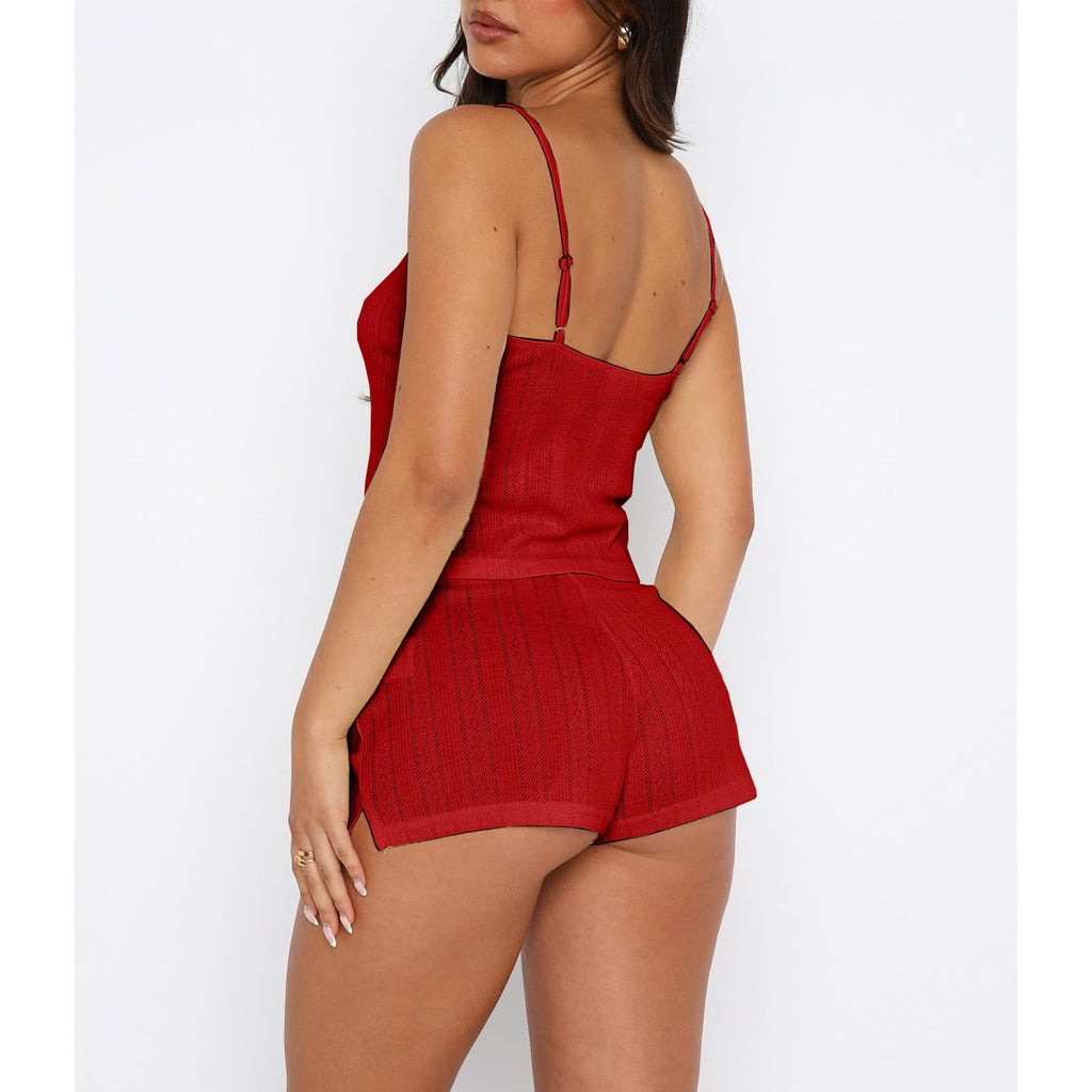 Women's Two Piece Outfit Lace Trim Top and Shorts Set 2 Piece Lounge Sets Ladies PJs Summer Clothes