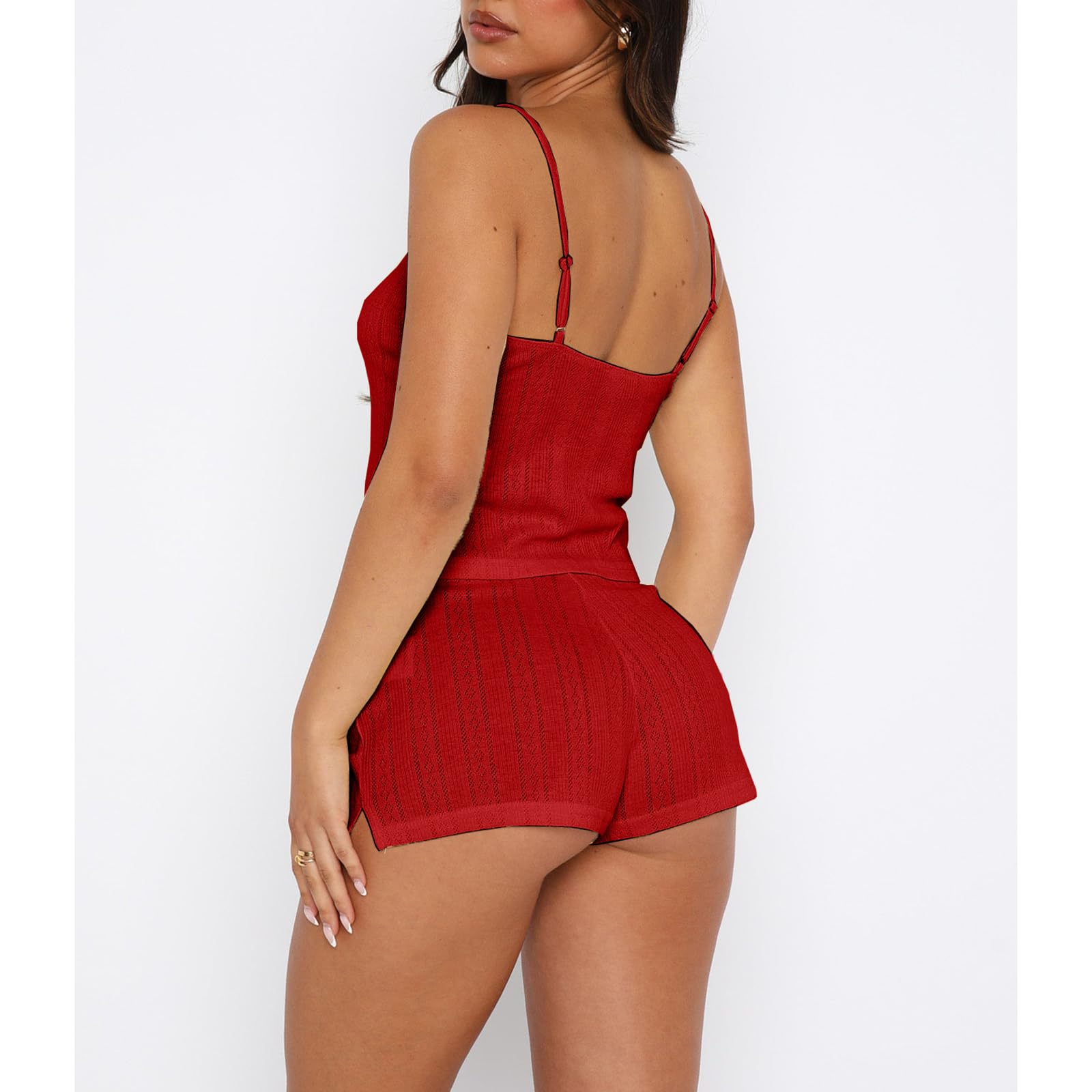 Women's Two Piece Outfit Lace Trim Top and Shorts Set 2 Piece Lounge Sets Ladies PJs Summer Clothes