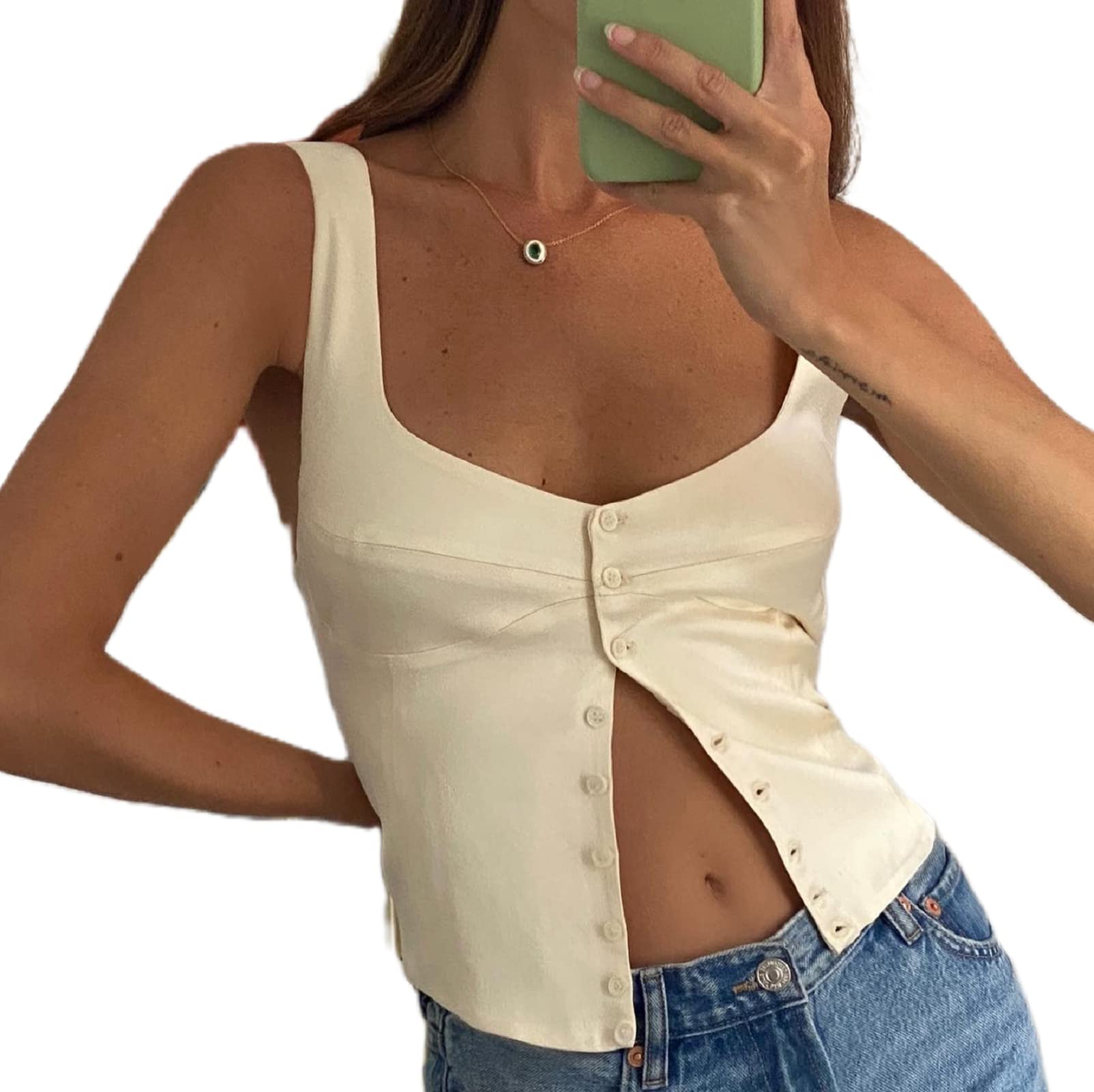 Women Elegant Lace V Neck Camis Sleeveless Spaghetti Strap Slim Camisoles Vintage Backless Tank Top