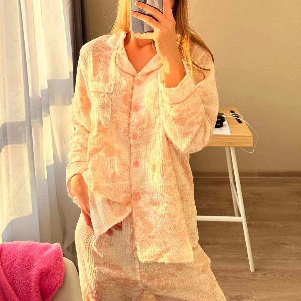 Women Linen Set Coquette Womens Pajamas Set - Old Money Aesthetic Lounge Sets