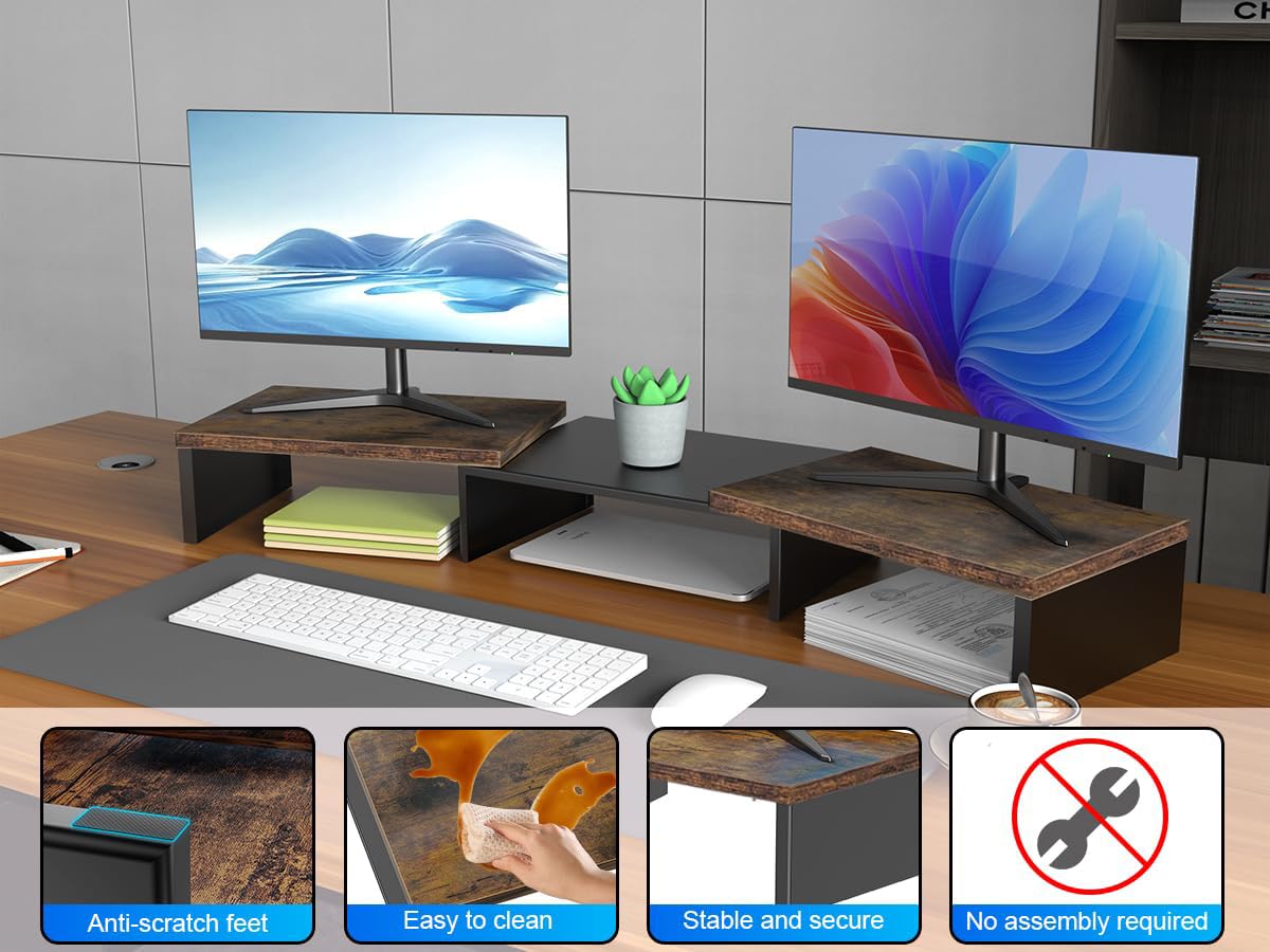 Dual Monitor Stand for Desk, Metal Monitor Riser, Office Supplies and Accessories