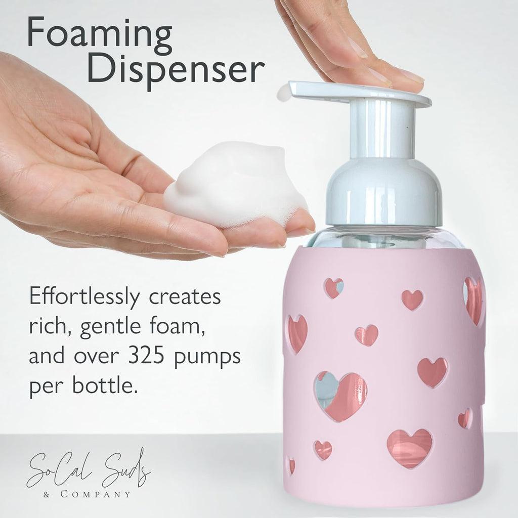 Foaming Glass Bottle Dispenser w/Heart Silicone Sleeve, 8oz