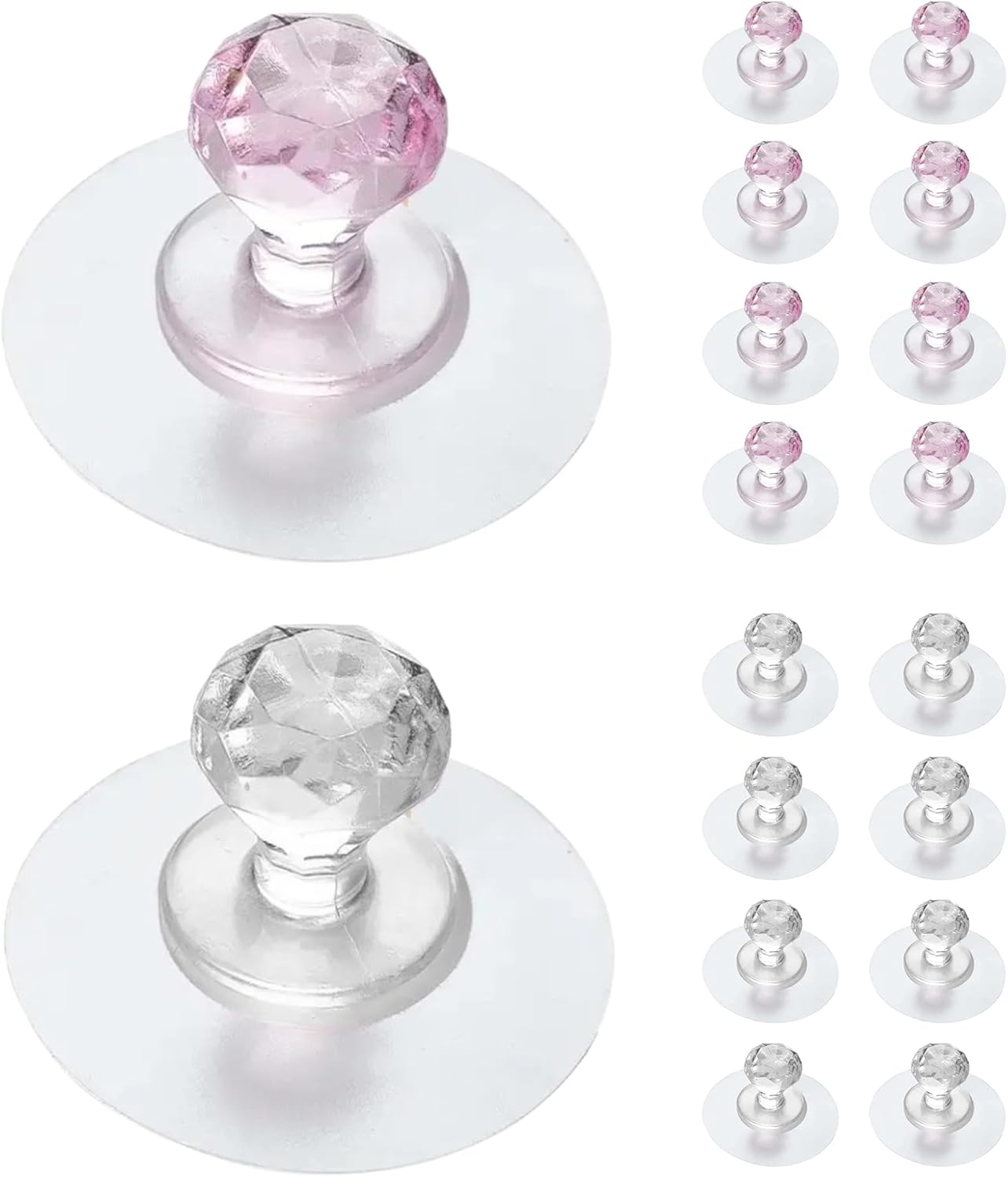 Crystal Diamond Hooks for Hanging Hooks for Walls No Damage Waterproof Towel Hooks for Bathrooms 22lb Capacity 16 Pack (8 White + 8 Pink) Hook for Home Bathroom Kitchen & Outdoor