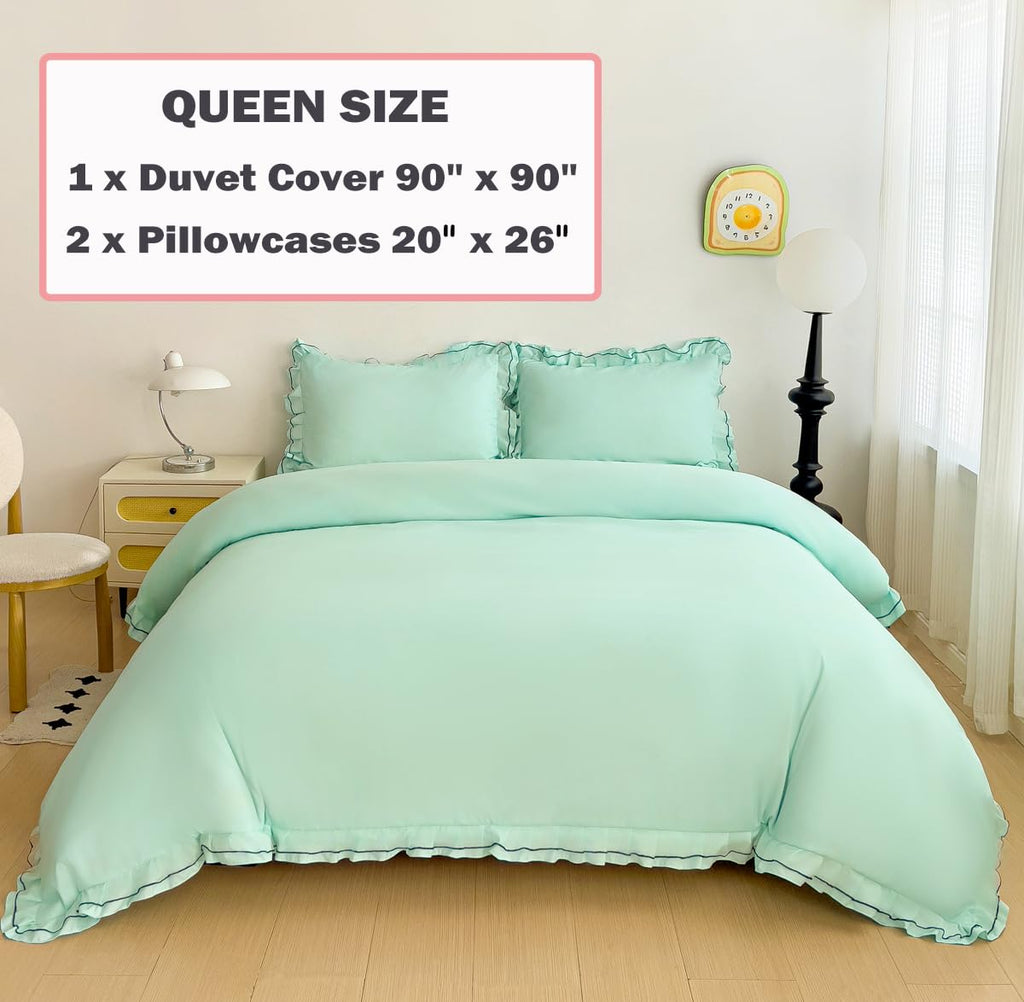 Chic Lace Bedding Set with Double Ruffle - 3 Pieces Luxury Princess Style Comforter Cover Soft Breathable