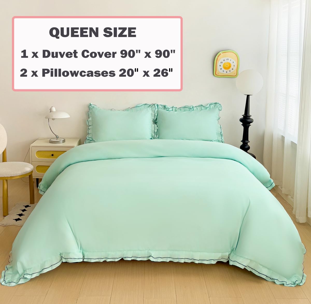 Chic Lace Bedding Set with Double Ruffle - 3 Pieces Luxury Princess Style Comforter Cover Soft Breathable