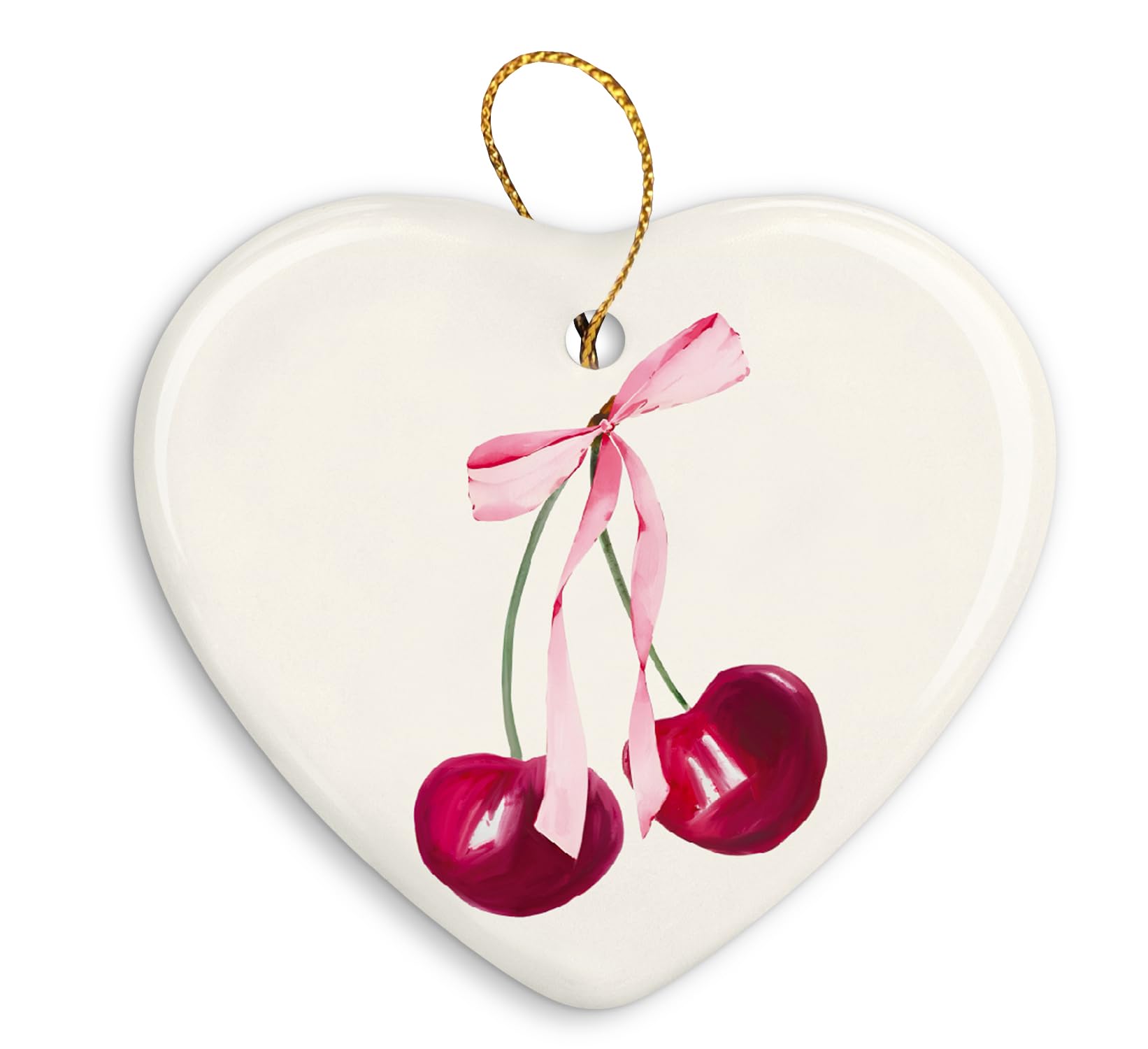 Coquette Trendy Pink Bow Ornament, Keepsake Sign for Decoration, Ceramic Heart