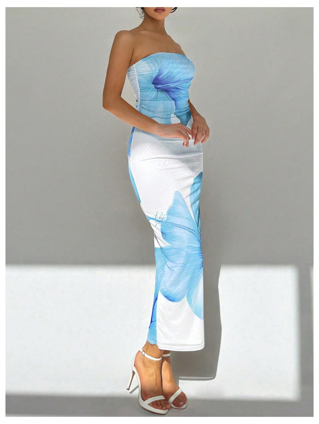 Women's Floral Strapless Bodycon Maxi Dress Summer Tube Top Dresses