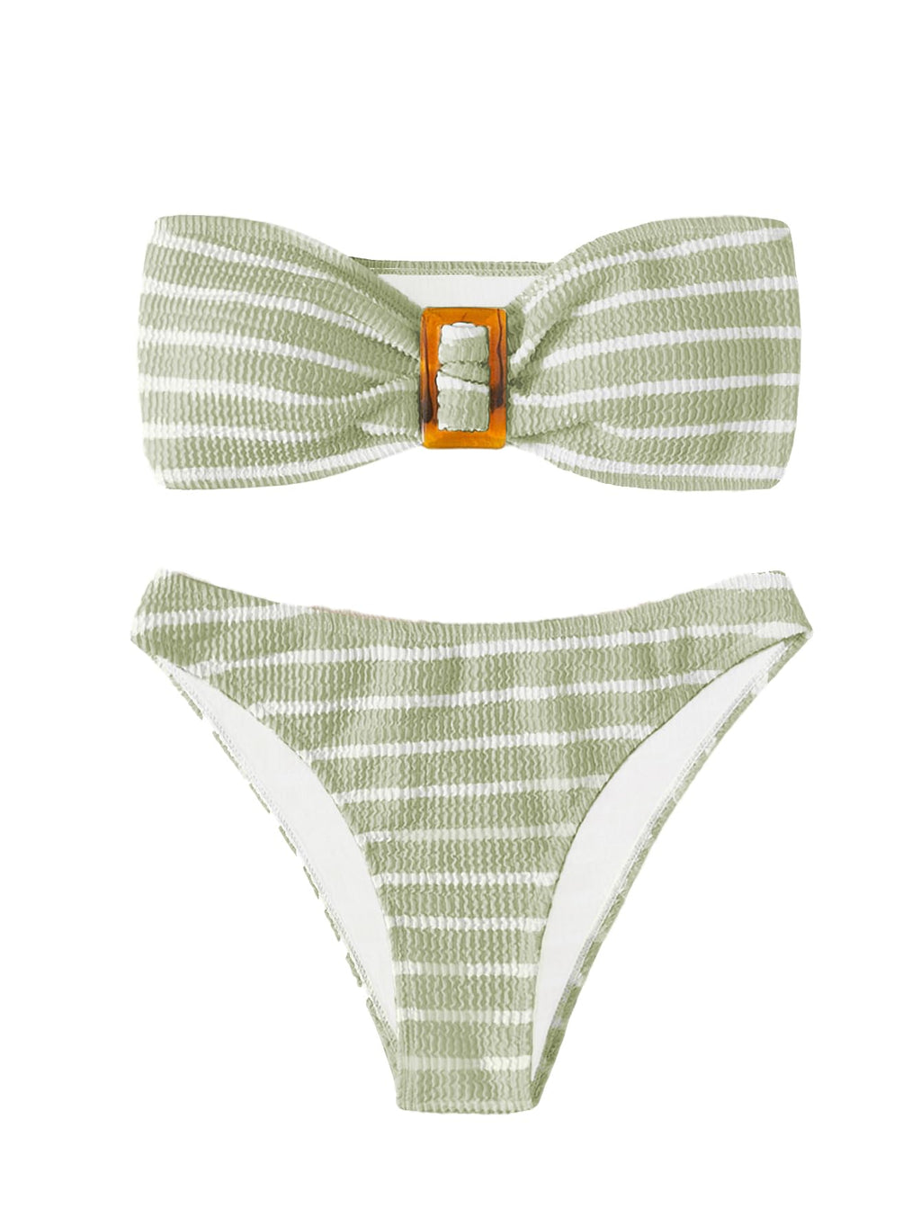 Women's 2 Piece Strapless Swimsuit Striped Bandeau High Waisted Thong Bikini Set Bathing Suit