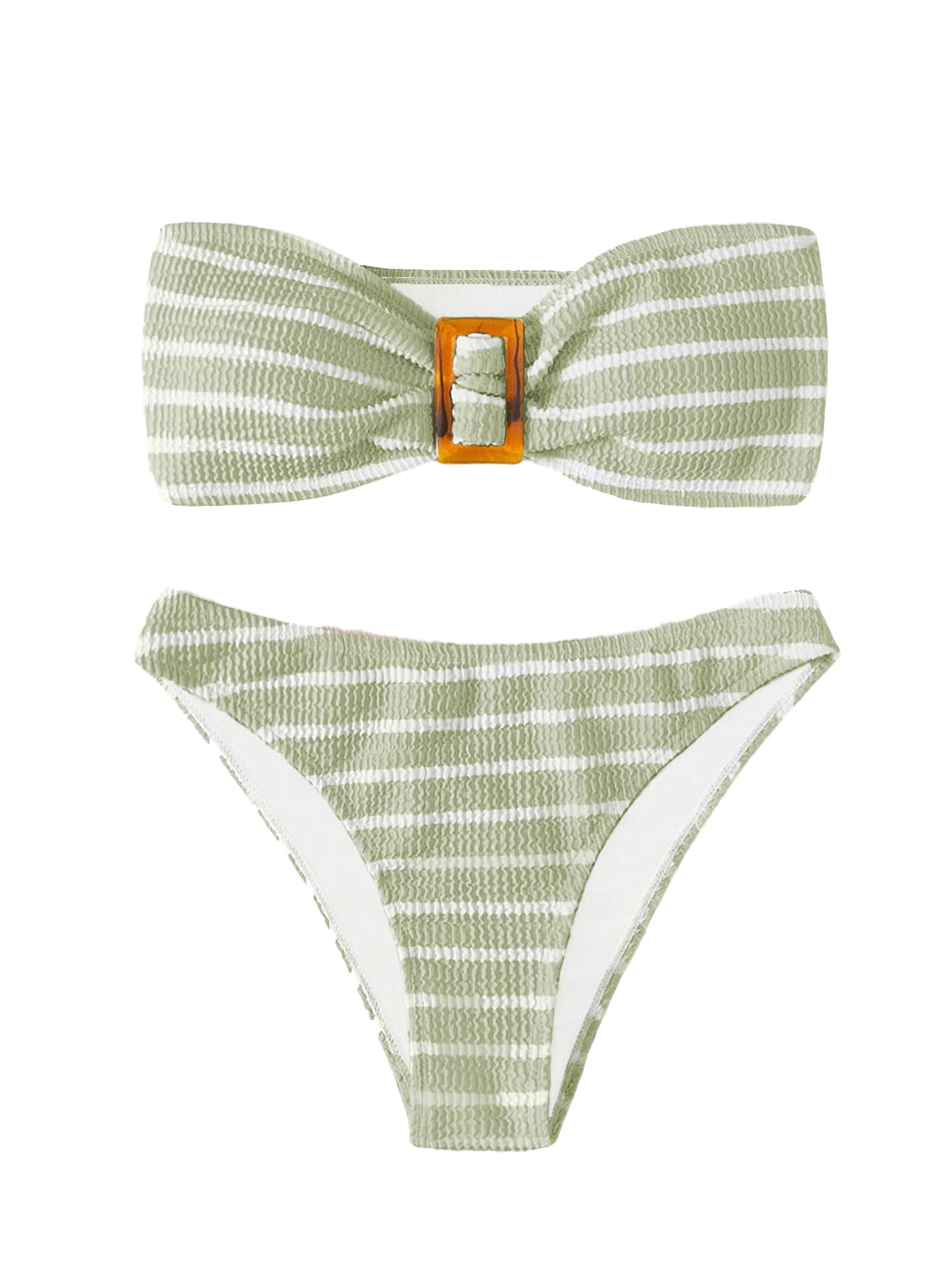 Women's 2 Piece Strapless Swimsuit Striped Bandeau High Waisted Thong Bikini Set Bathing Suit