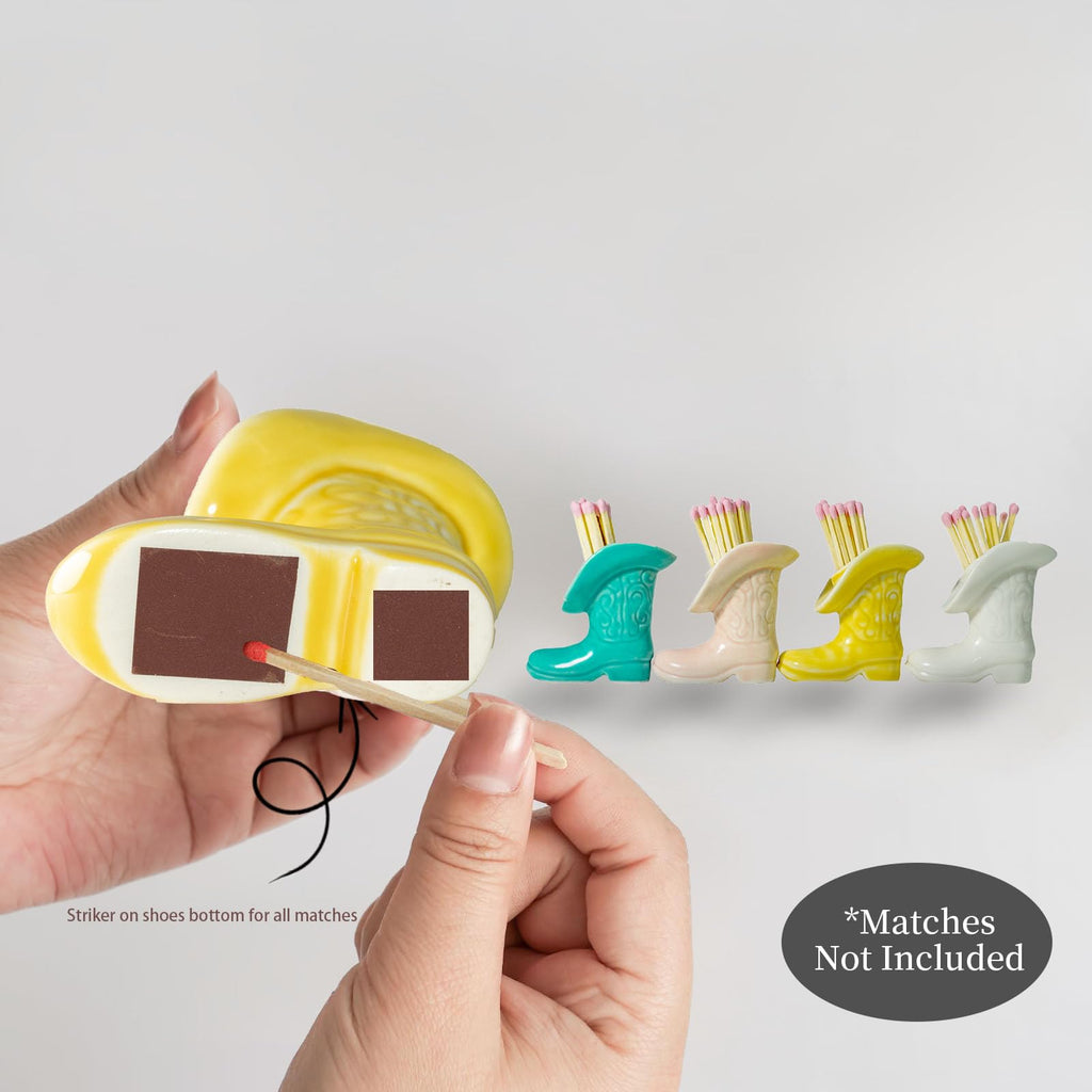 Cowgirl Boot Match Holder With Striker - Ceramic Cowgirl Boots Coastal Western Home Decor Aesthetic