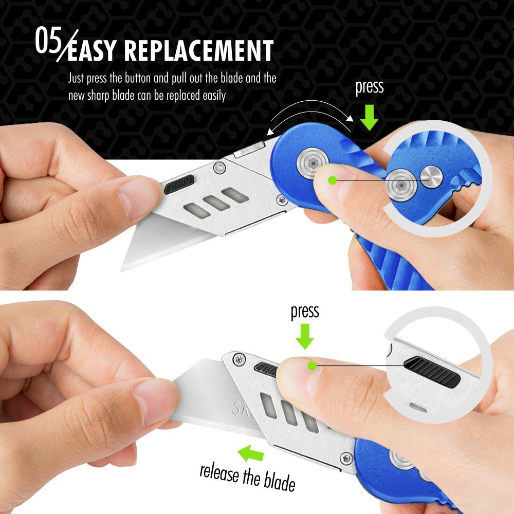 Folding Utility Knife, Cute Metal Box Cutter with Extra 5 Sharp Blades, Quick Blade Change, and Preminium Gift Packaging, for Cardboard Opener, Paper Cutter