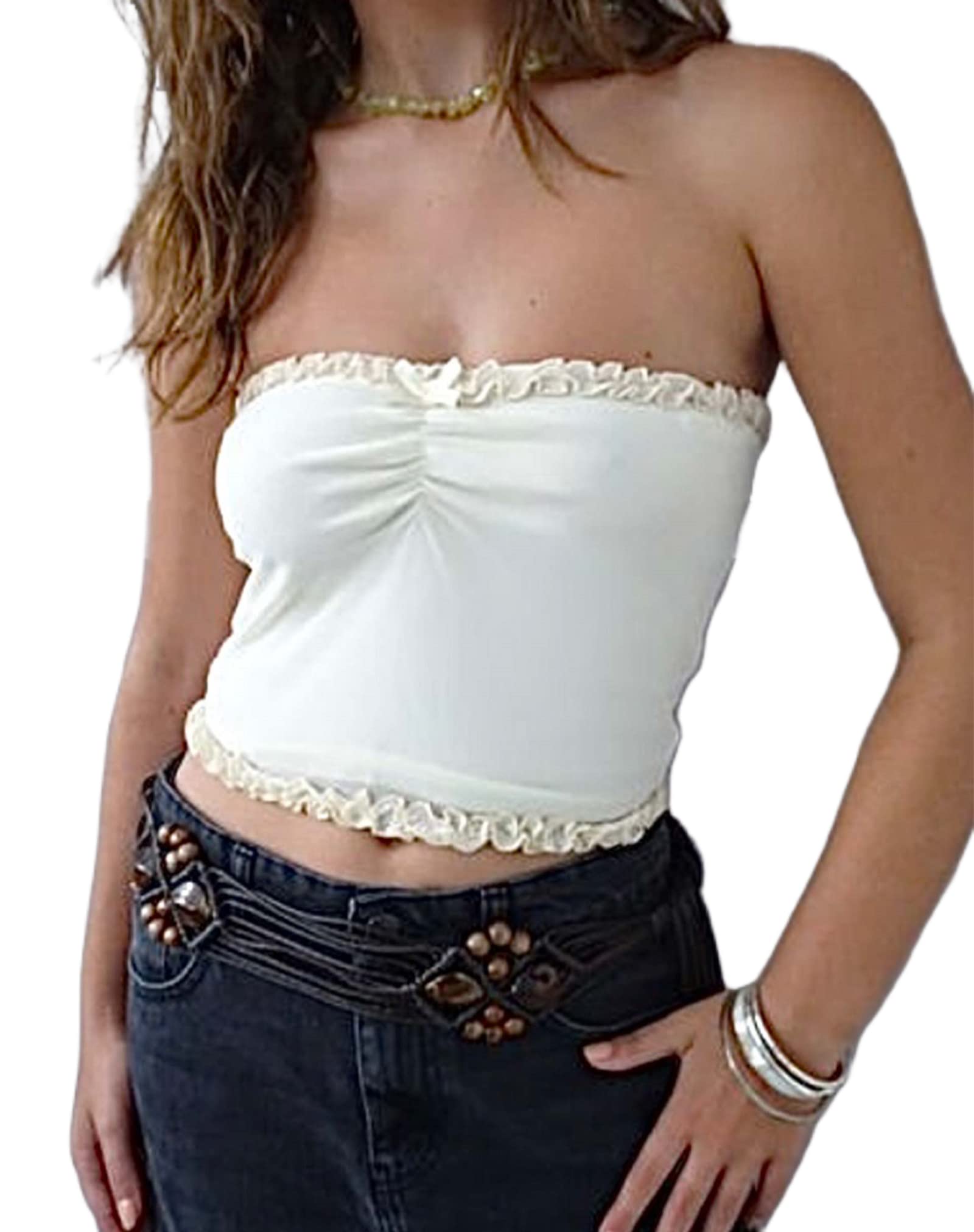 Women Y2k Lace Frill Camisole Sexy Spaghetti Strap Low Cut Tank Crop Top Aesthetic Fairycore Cami Shirt Streetwear