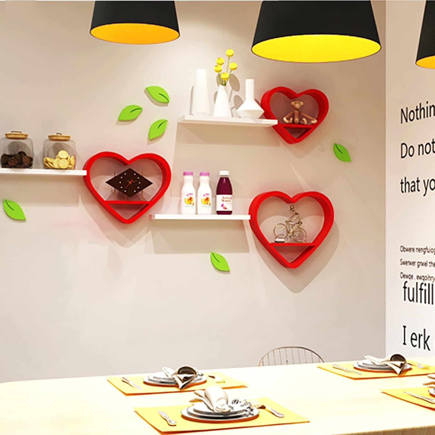 Set of 3 Heart-Shaped Floating Shelves â€?Kawaii Wood Wall Decor for Bedroom, Bathroom & Living Room