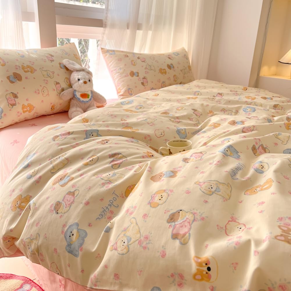 Cute Duvet Cover Sets 100% Cotton Bedding Comforter Cover Full 2 Pillowcases