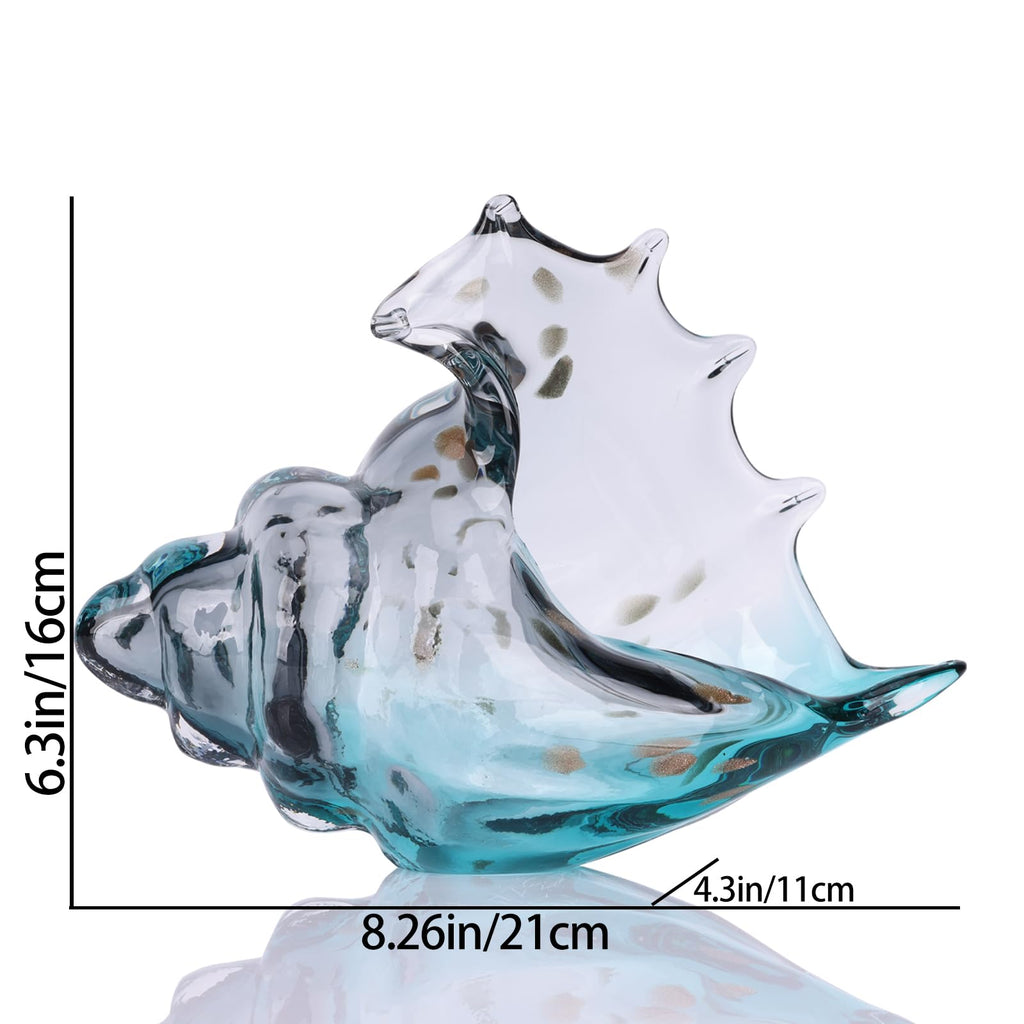 Hand Blown Glass Conch - Coastal Home Decor Conch Corners, Glass Art Conch Sculptures, Office Decor Blown Glass Art, Living Room Table Centerpieces, Bathroom Shelf Tops And Cabinet Decor