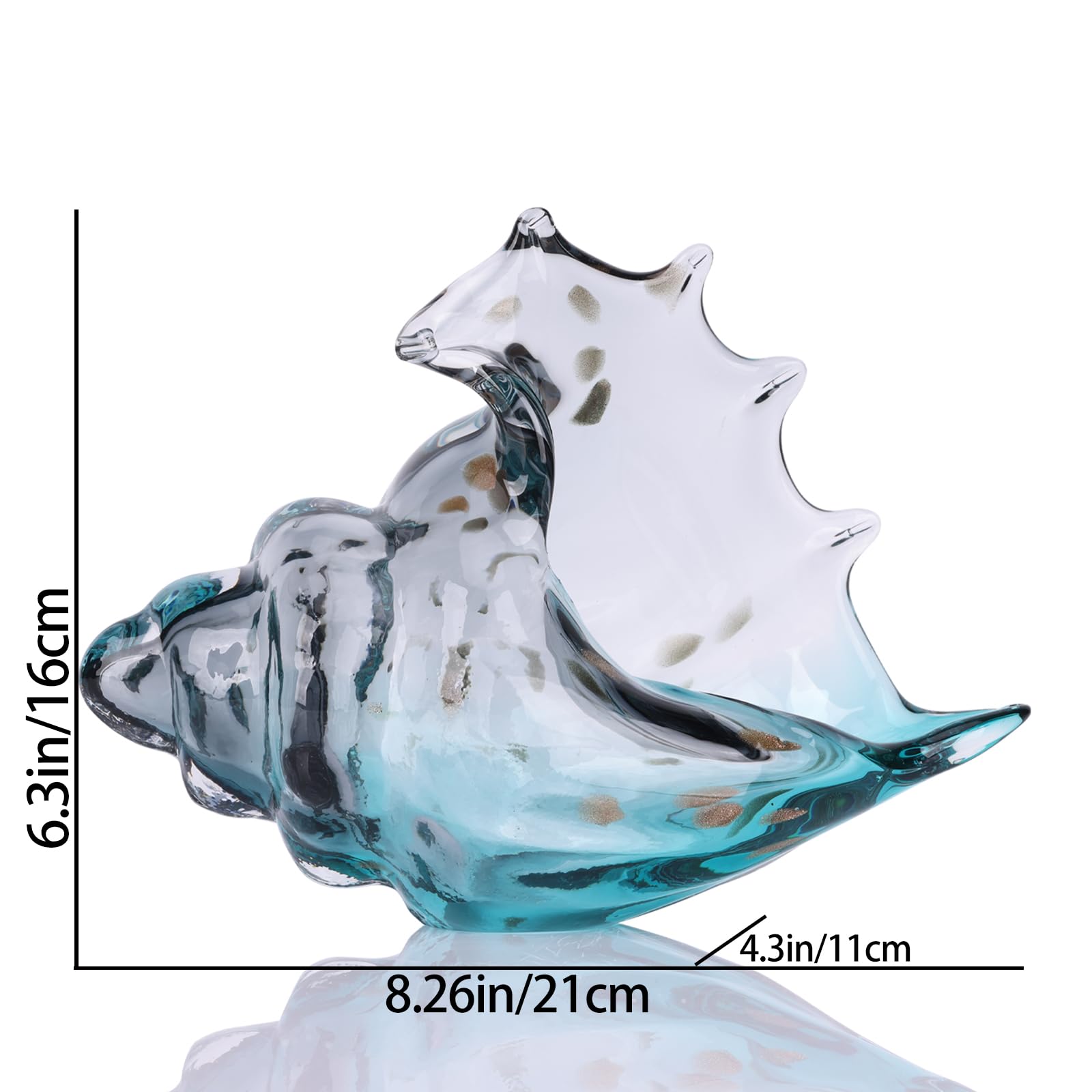 Hand Blown Glass Conch - Coastal Home Decor Conch Corners, Glass Art Conch Sculptures, Office Decor Blown Glass Art, Living Room Table Centerpieces, Bathroom Shelf Tops And Cabinet Decor
