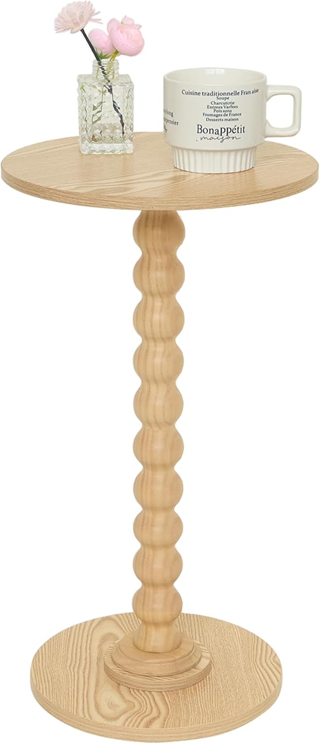 Round Side Table, Small Drink Table for Small Spaces, Modern Accent End Table Nightstand with Solid Wood Leg for Living Room, Bedroom, Corners, and Office