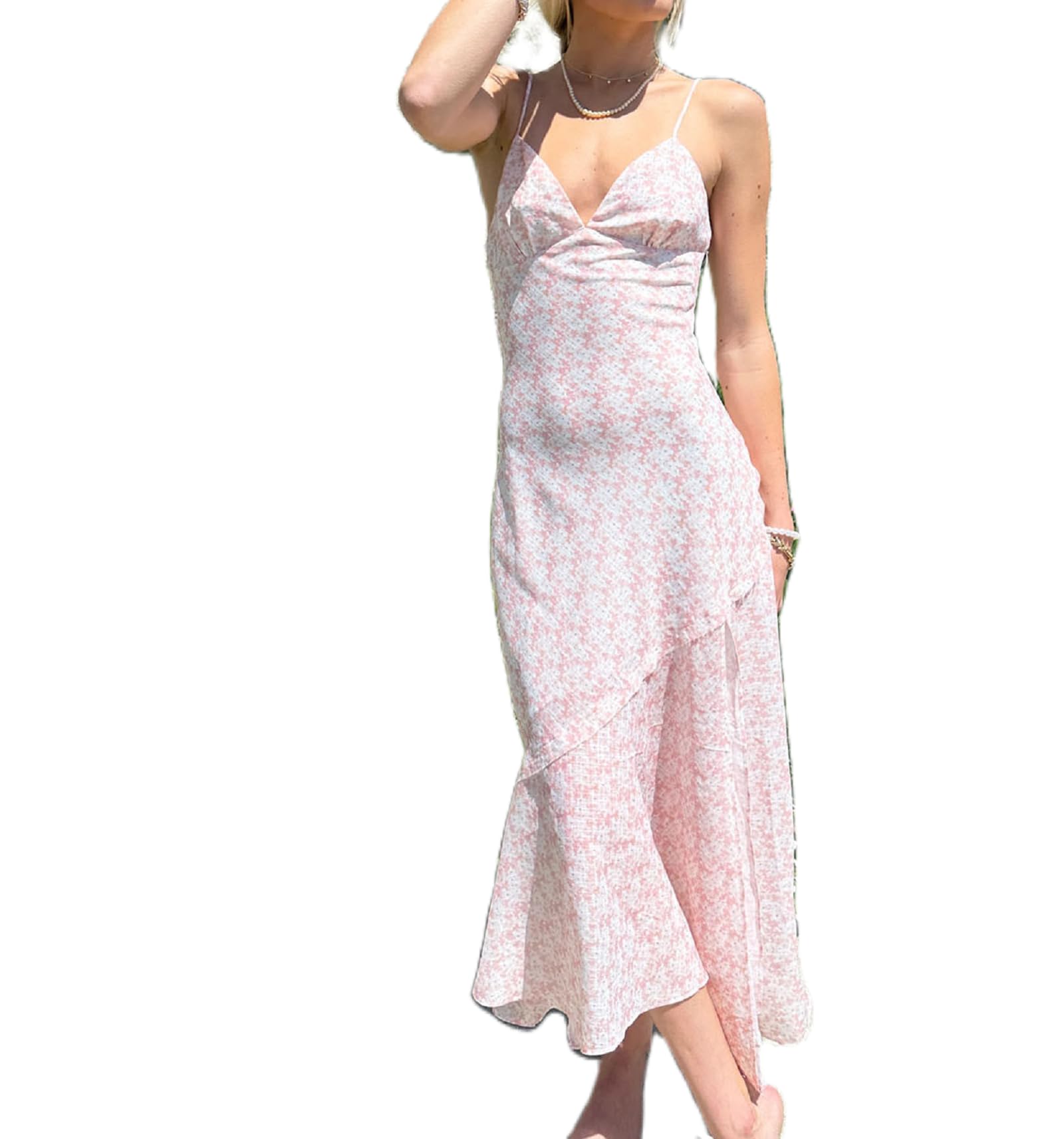 Women Y2k Bodycon Long Dress Spaghetti Strap Low Cut Dress Casual Backless Flowy Maxi Dress Sexy