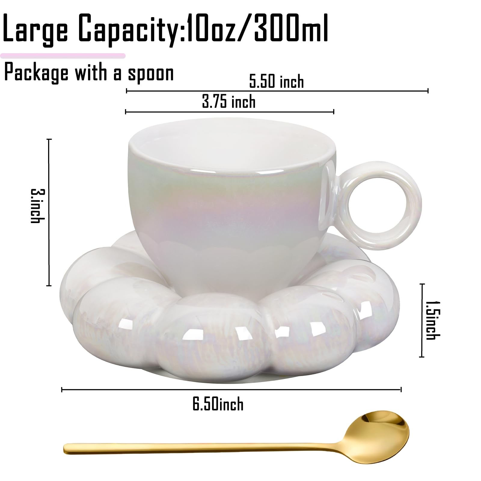 Coffee Mug, Tea Cup and Saucer Set with Spoon  10oz