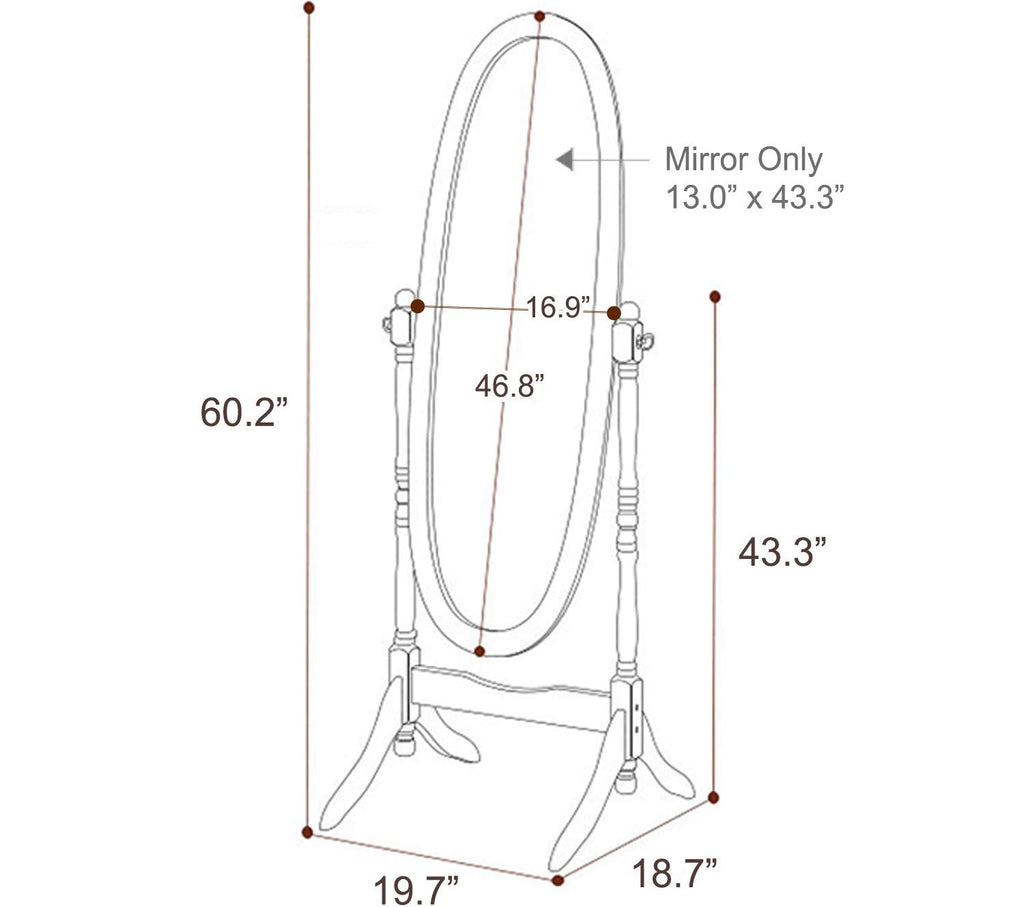 Wooden Antique Floor Free Standing Mirror/Traditional Style 60" Oval