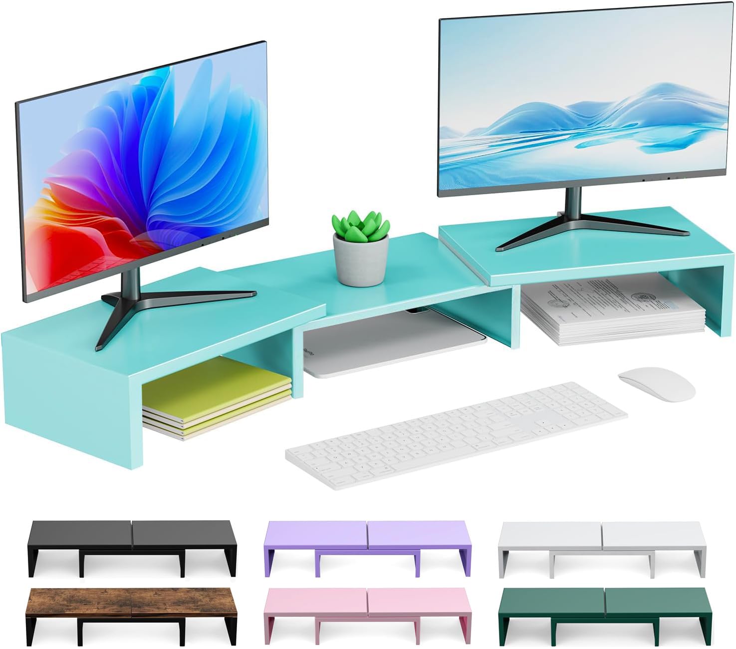 Dual Monitor Stand for Desk, Metal Monitor Riser, Office Supplies and Accessories