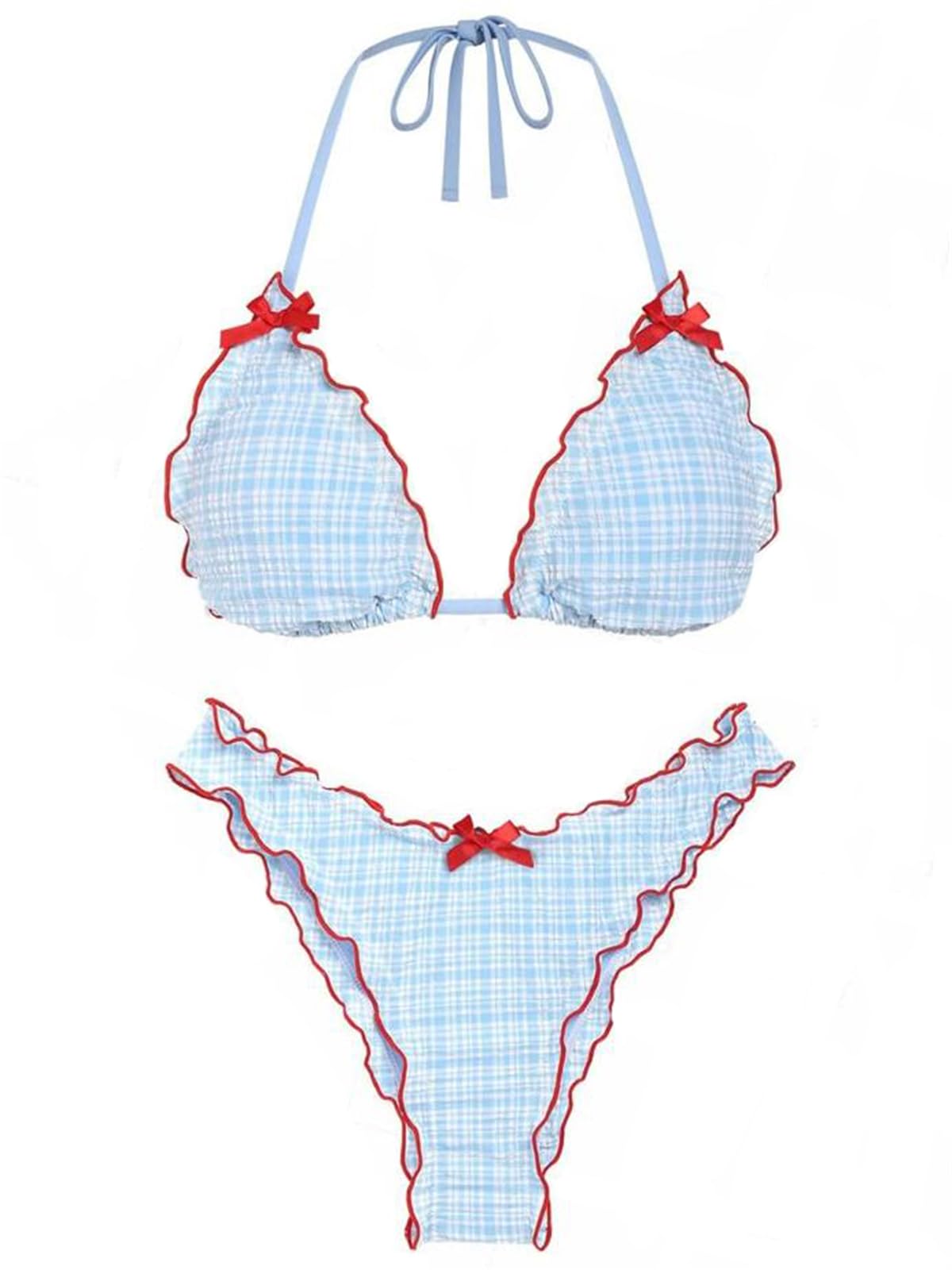 Women Y2k Bikinis Sets Coquette Aesthetic Bows Halter Tie Up Bikini Top High Cut Elastic Waist Bikini Bottom