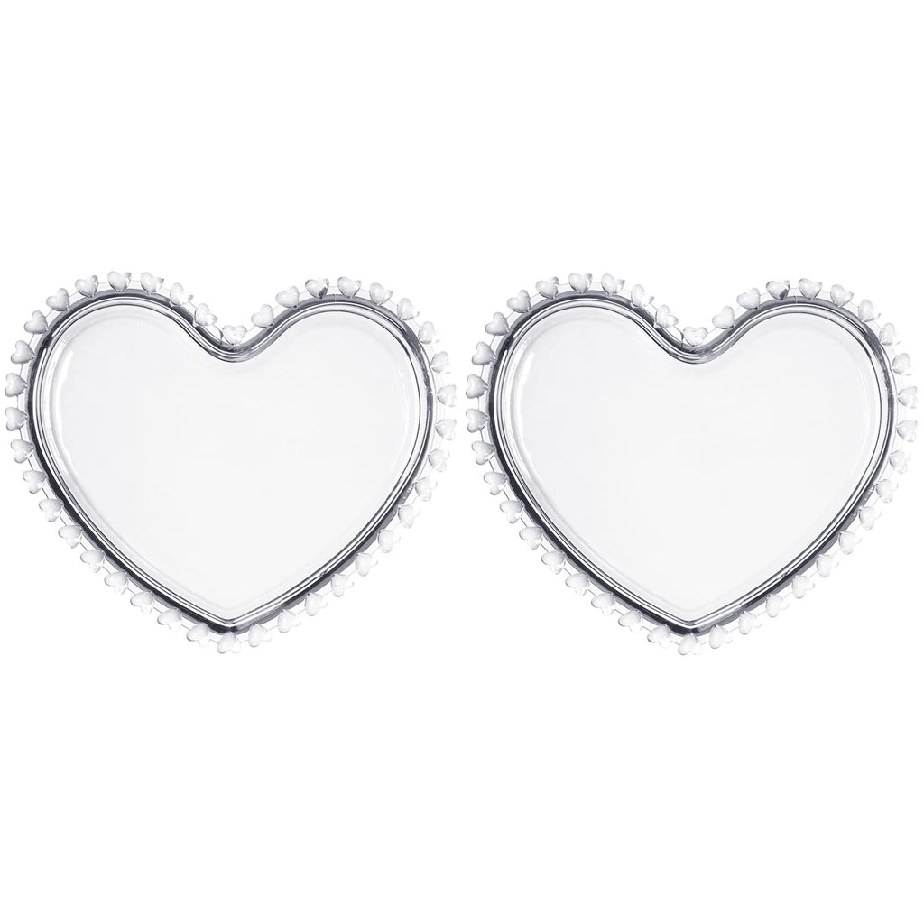 Clear Glass Dessert Plates with Heart Trim, Heart Shaped Glass Snack Tray Fruit Plate, 7-Inch 2pcs