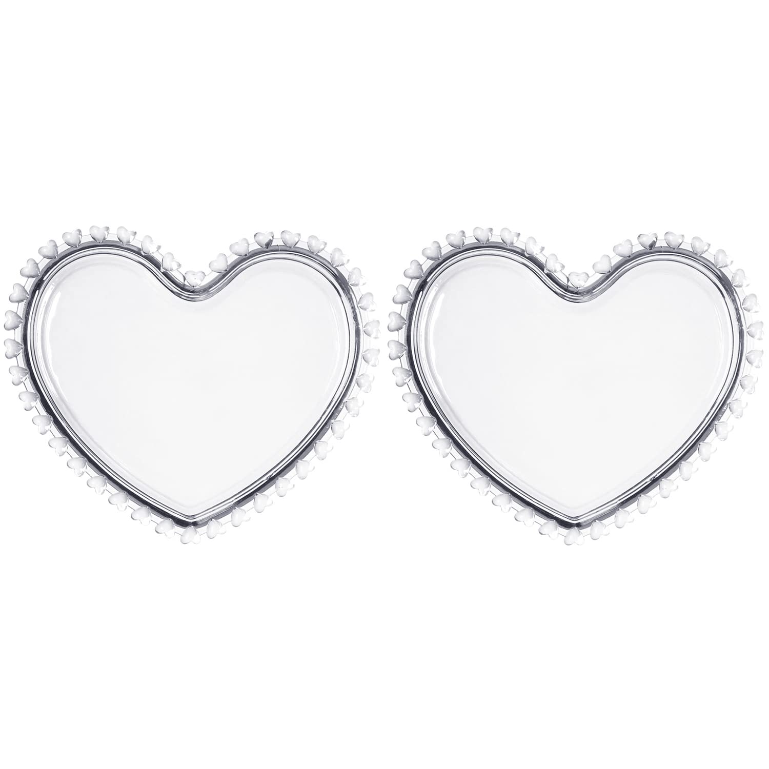 Clear Glass Dessert Plates with Heart Trim, Heart Shaped Glass Snack Tray Fruit Plate, 7-Inch 2pcs