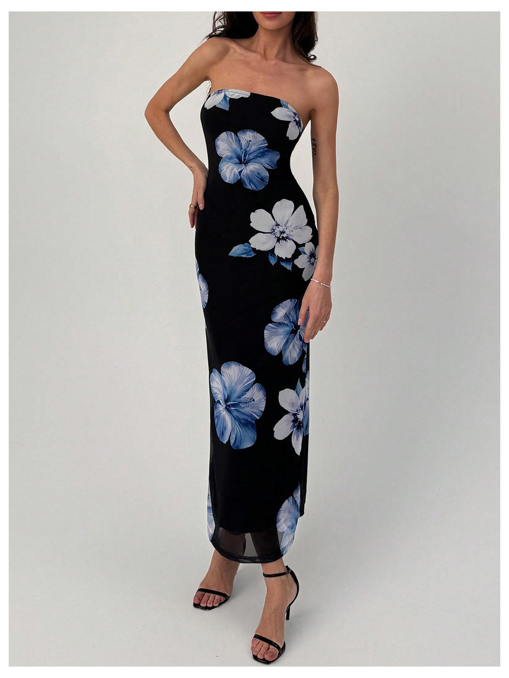Women's Floral Strapless Bodycon Maxi Dress Summer Tube Top Dresses