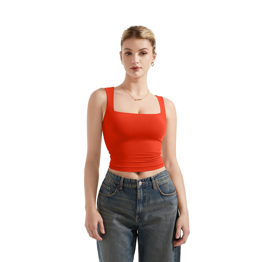 Double Lined Square Neck Crop Tank Top