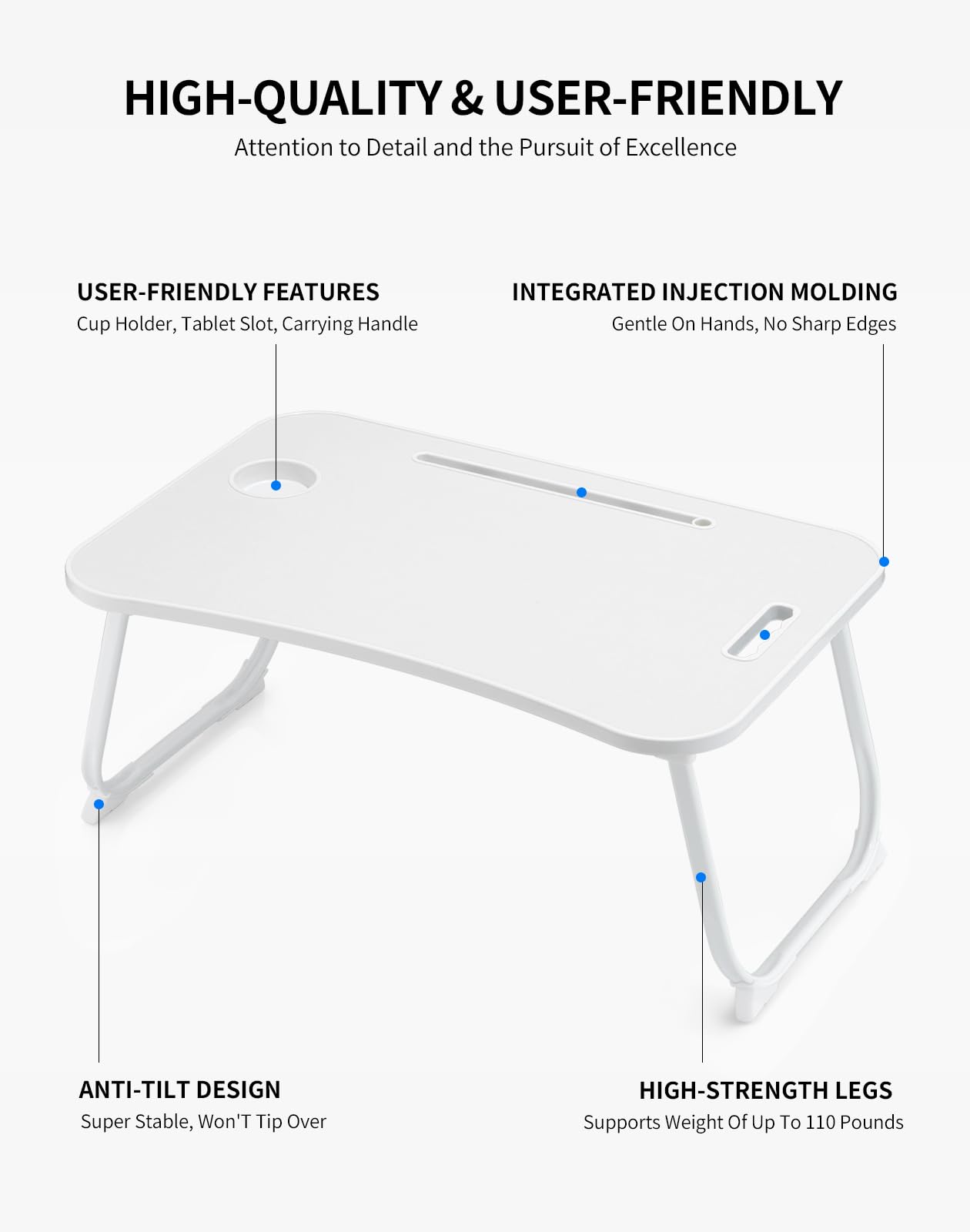 Portable Foldable Study Table, Laptop Stand With Cup Holder, Tablet Slot, And Lift Handle For Working